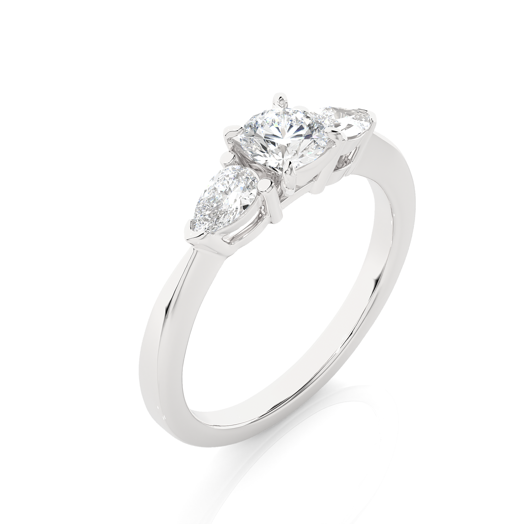 Three Stone Round Lab Diamond Engagement Ring With Pear Side Stones