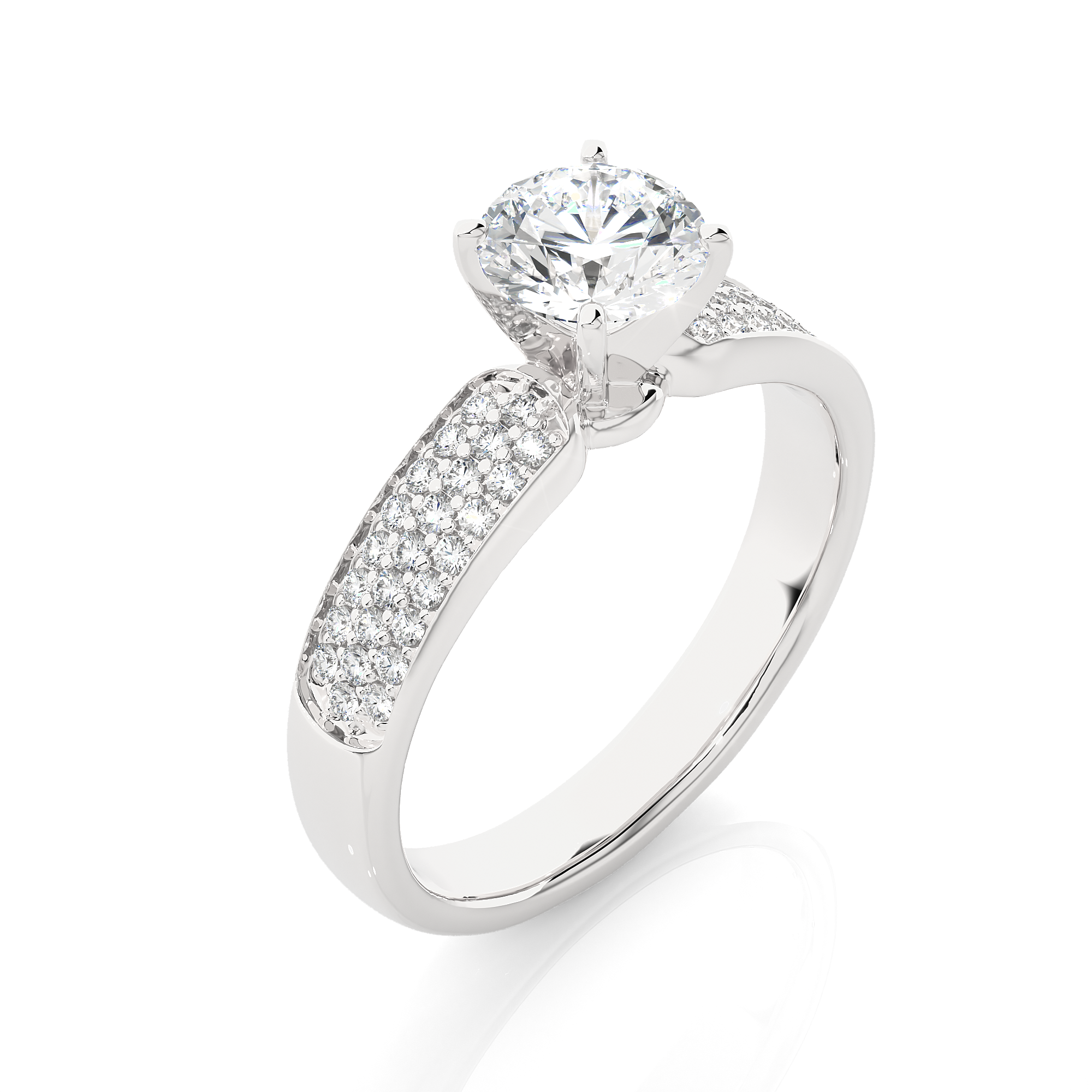 Round Lab Grown Diamond Wide Pave Engagement Ring