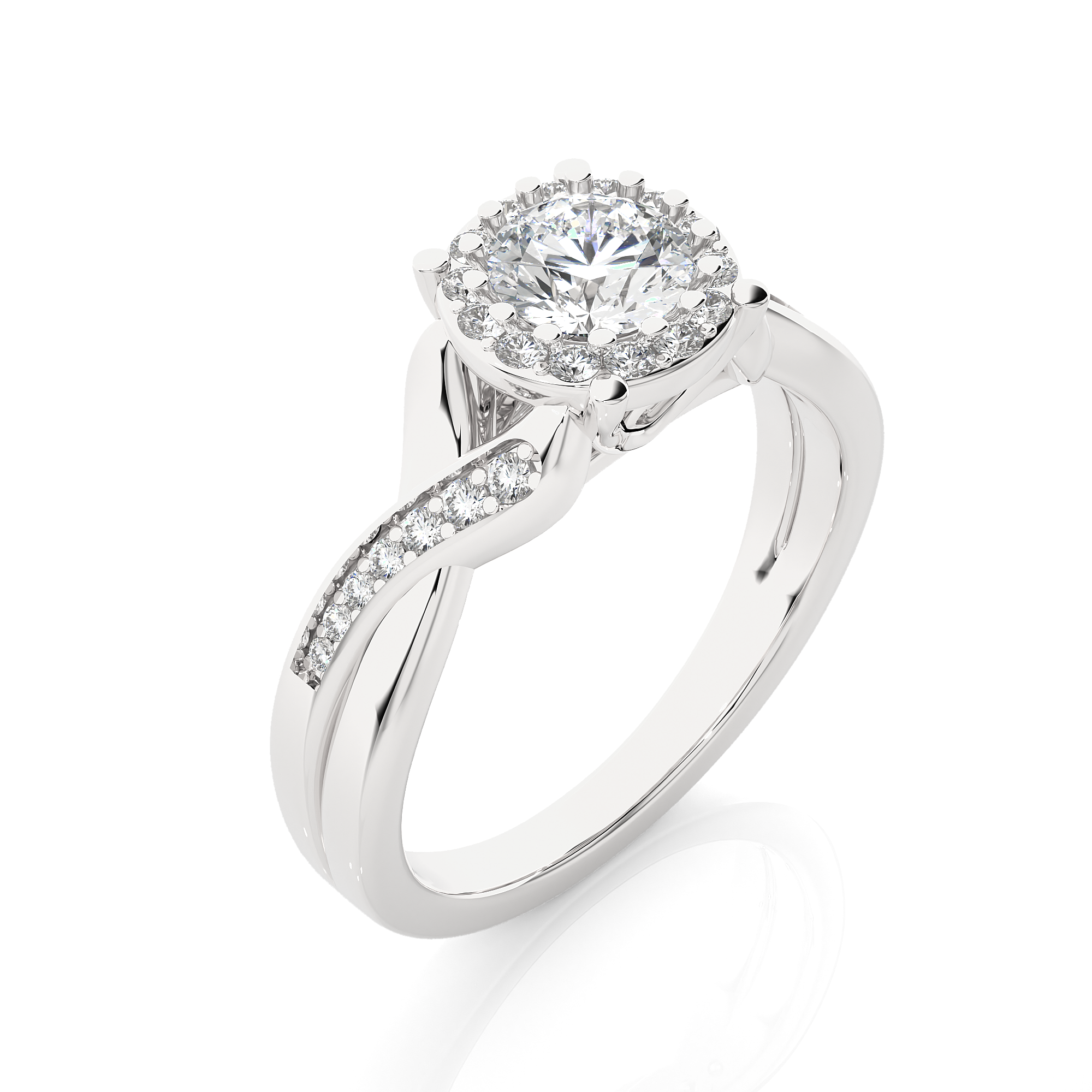 Round Diamond Halo Engagement Ring With Twisted Band