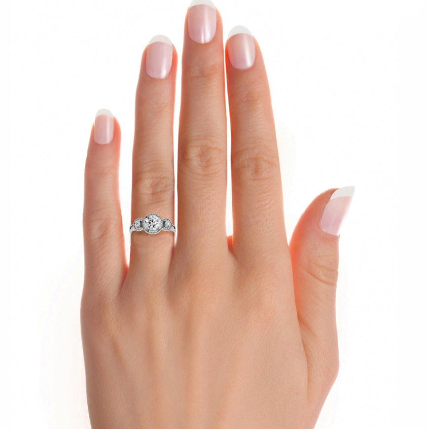 Round Lab Grown Diamond Halo Three Stone Ring
