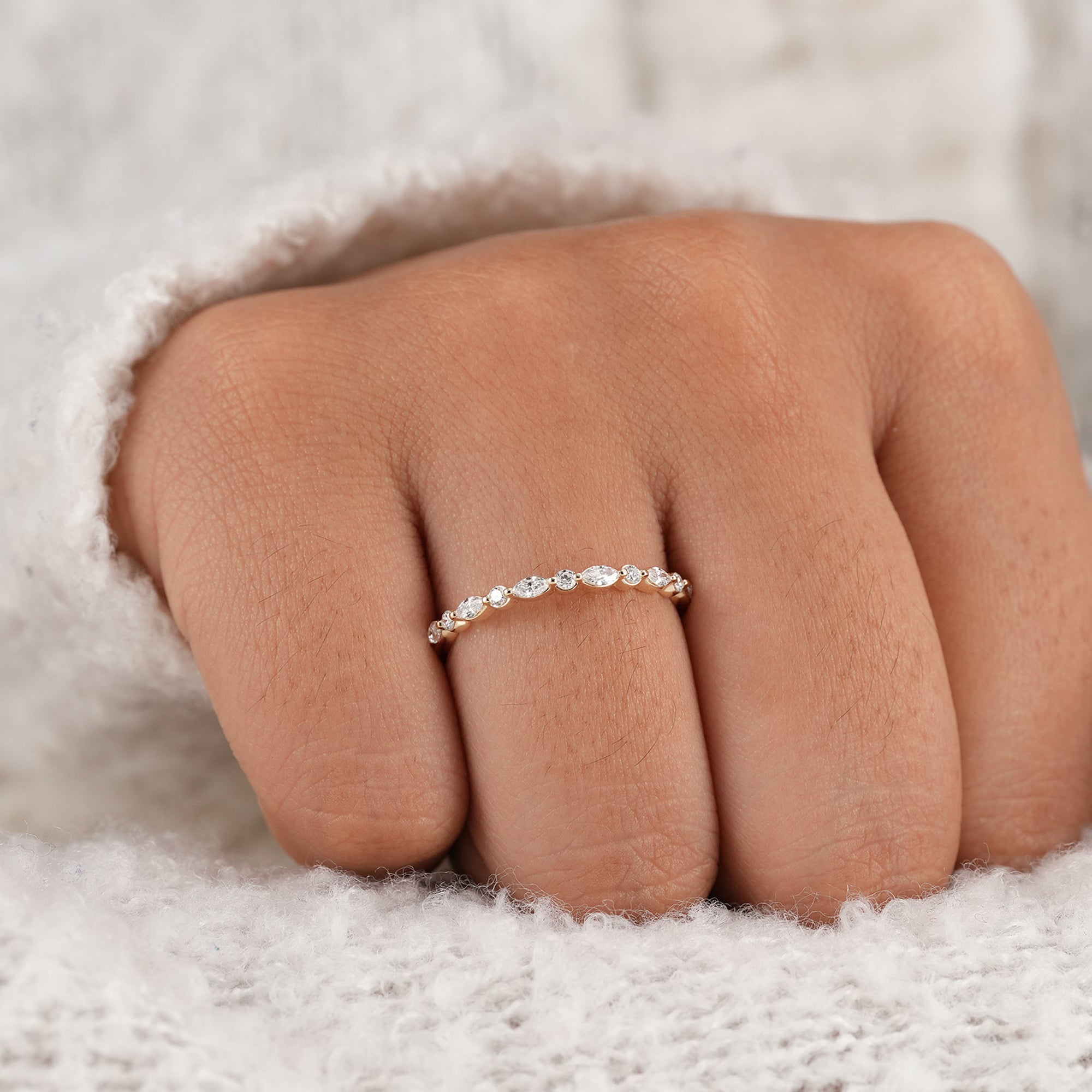 Fine jewelry round marquise eternity band