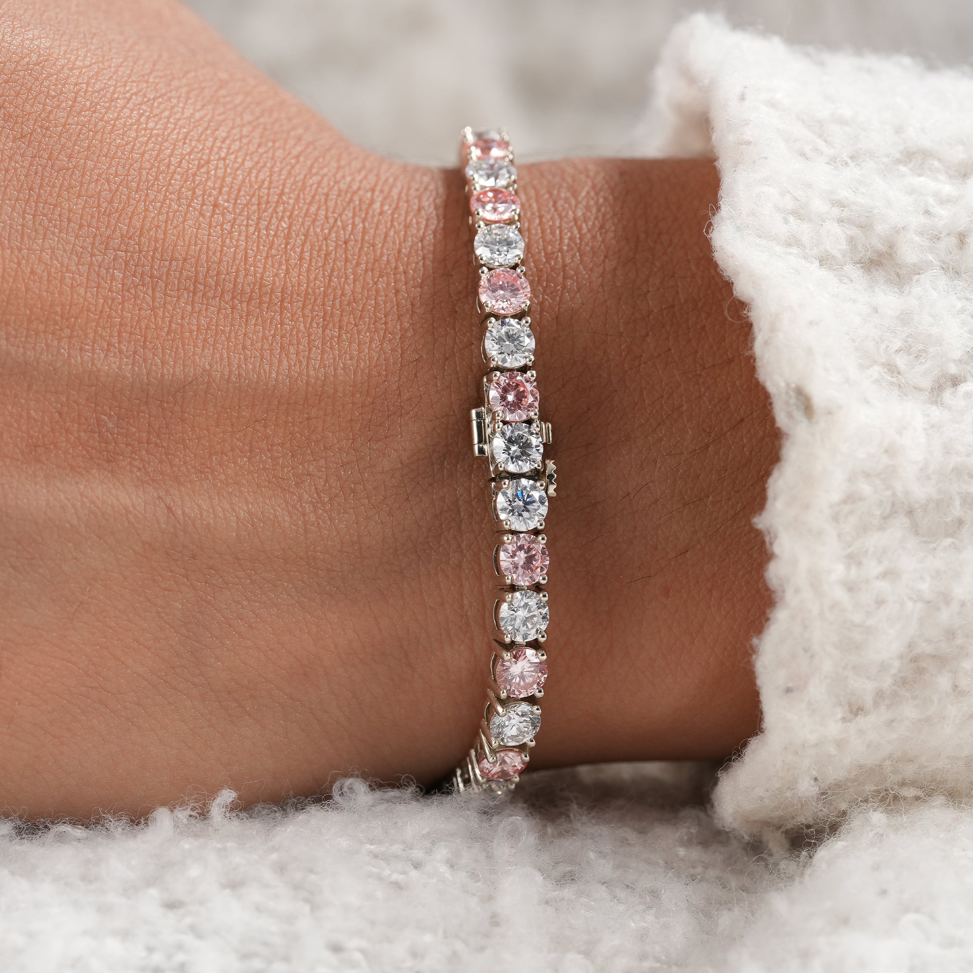 Modern stackable diamond bracelet handcrafted in white gold.