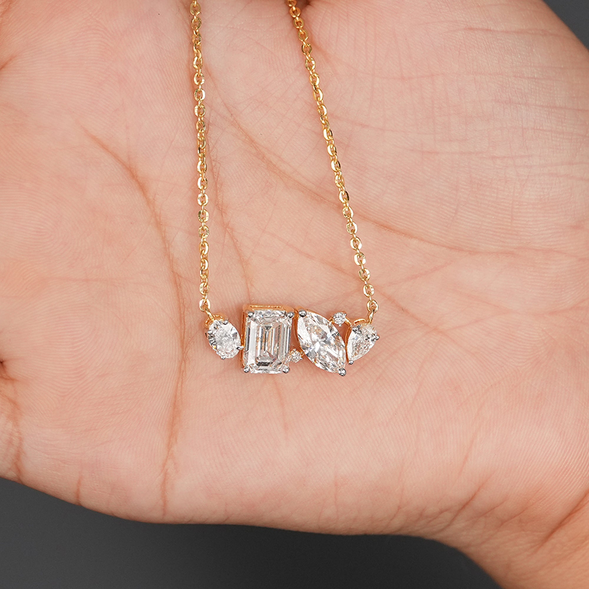 Contemporary multi shape diamond pendant necklace
