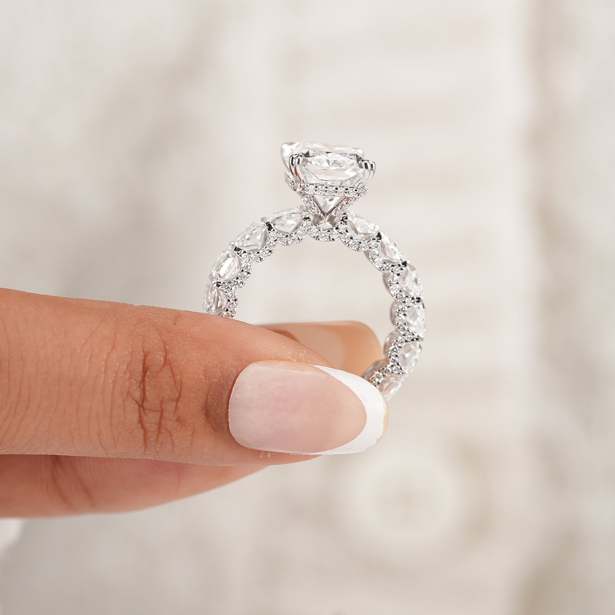 Modern radiant lab grown diamond cluster ring