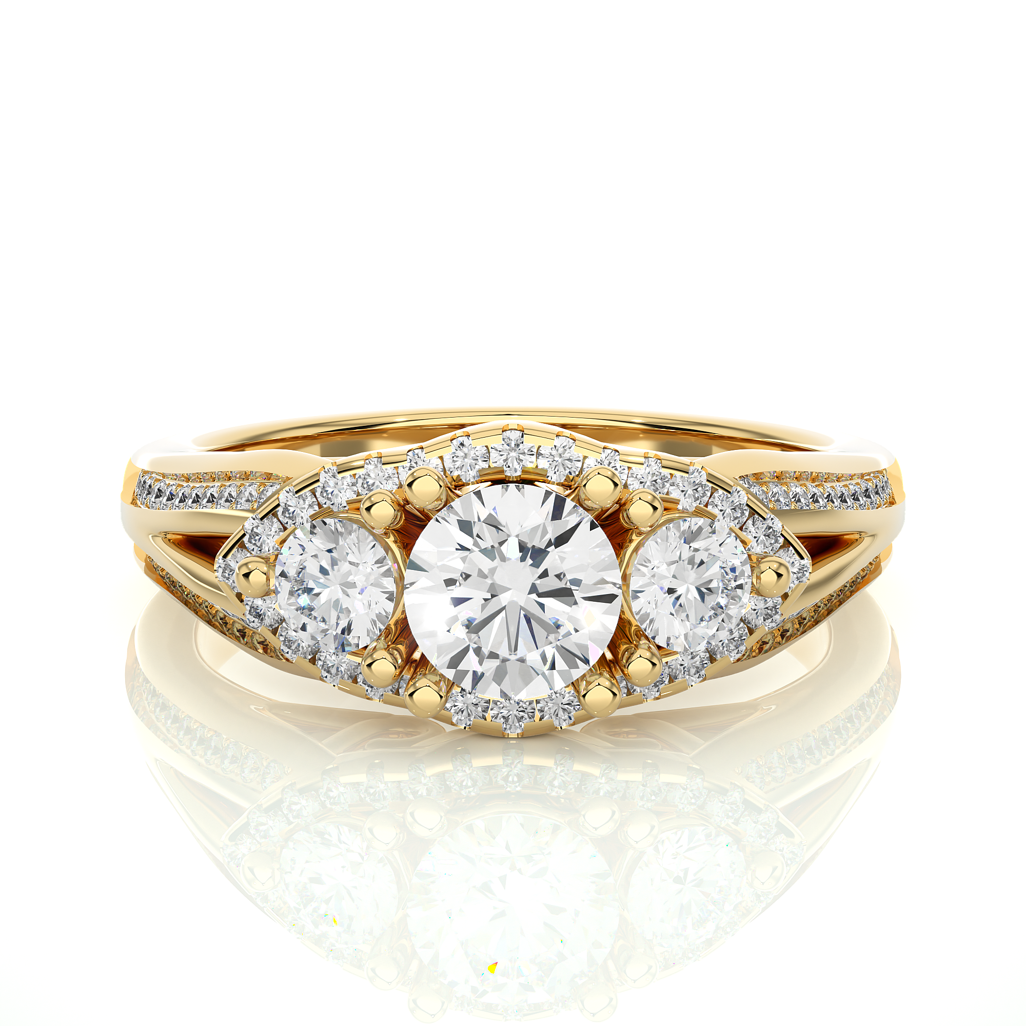 Luxury Three Stone Halo Lab Diamond Ring