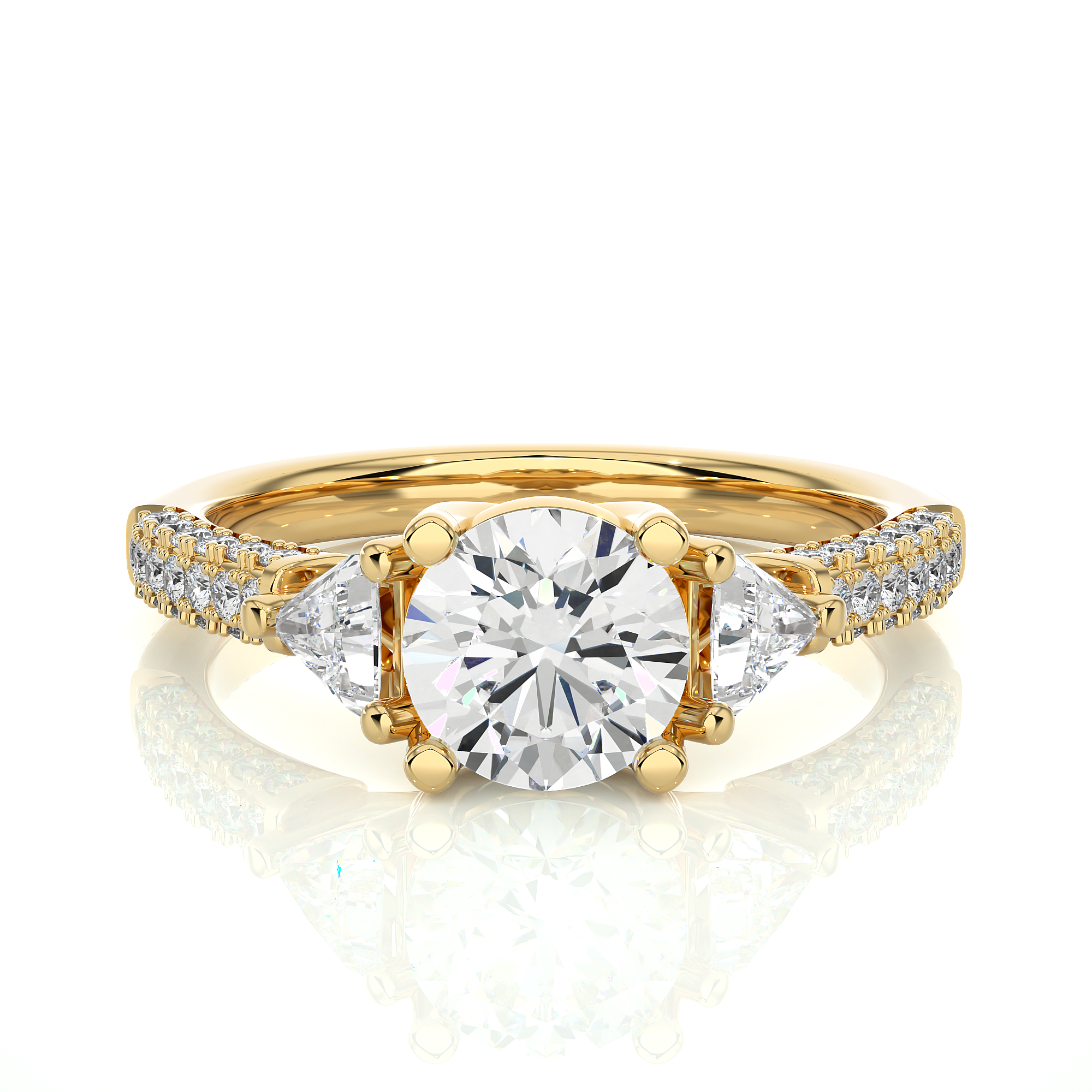 Three Stone Lab Diamond Engagement Ring With Trillion Side Stones