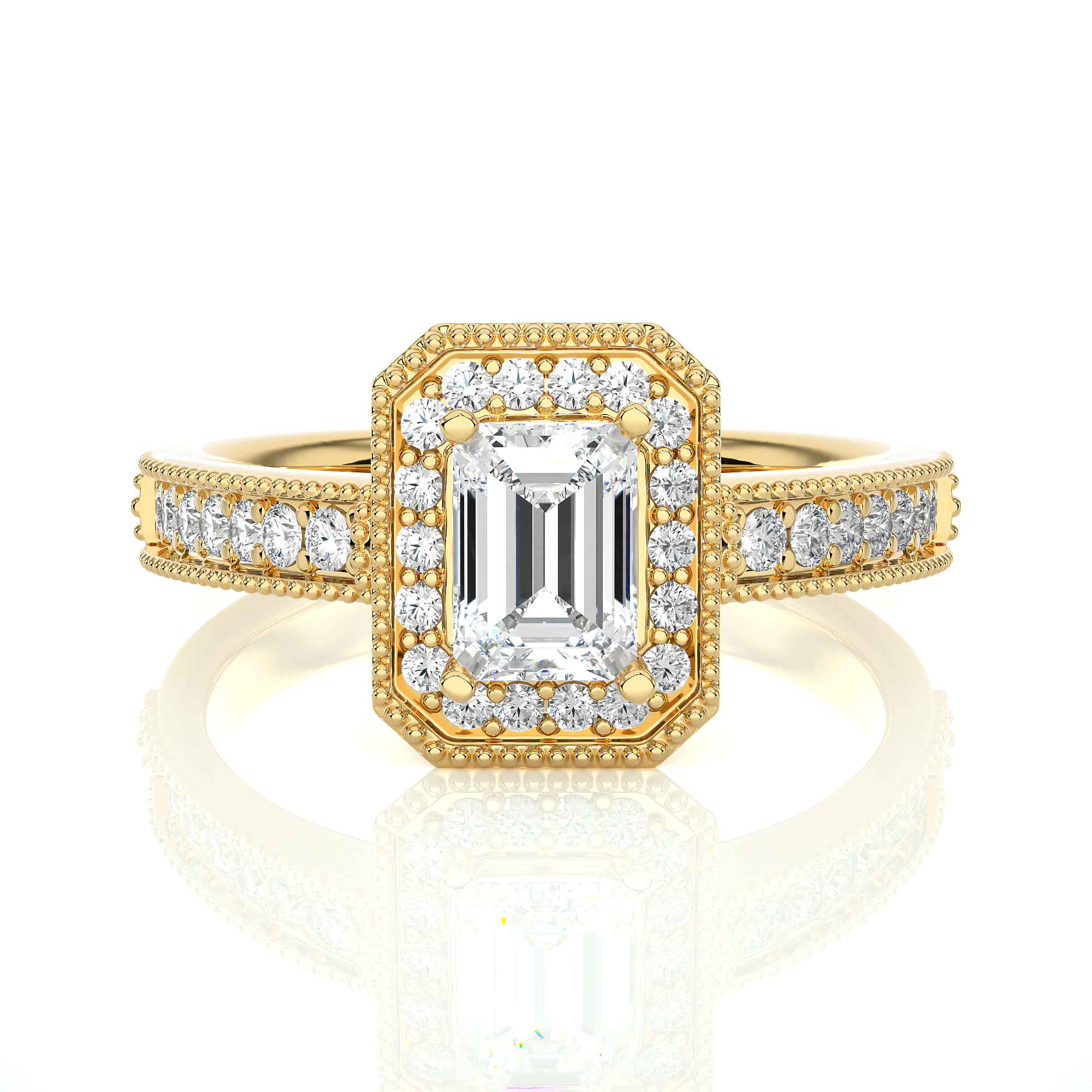 Emerald Cut Lab Grown Diamond Halo Engagement Ring