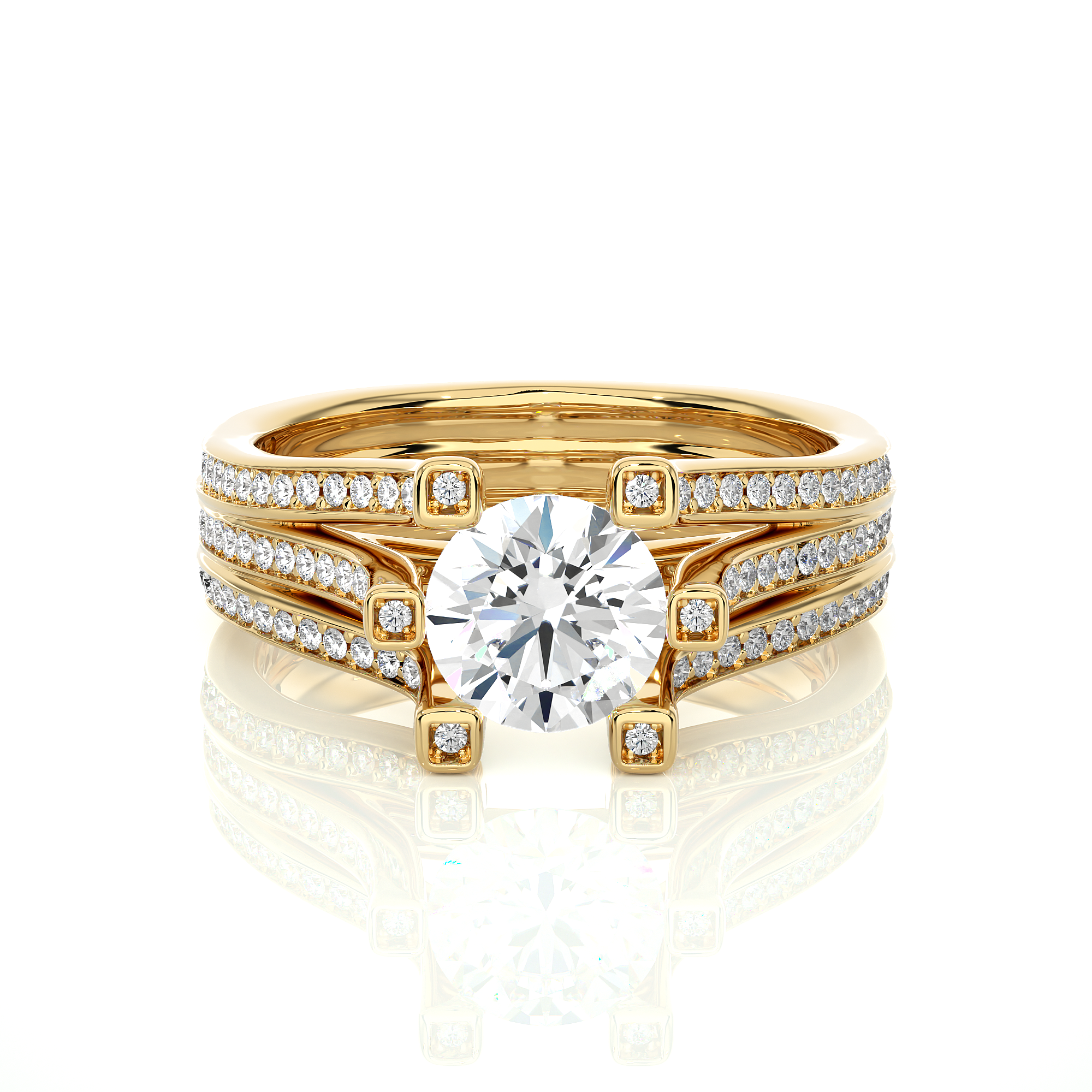 Round Lab Grown Diamond Multi Row Pave Engagement Ring