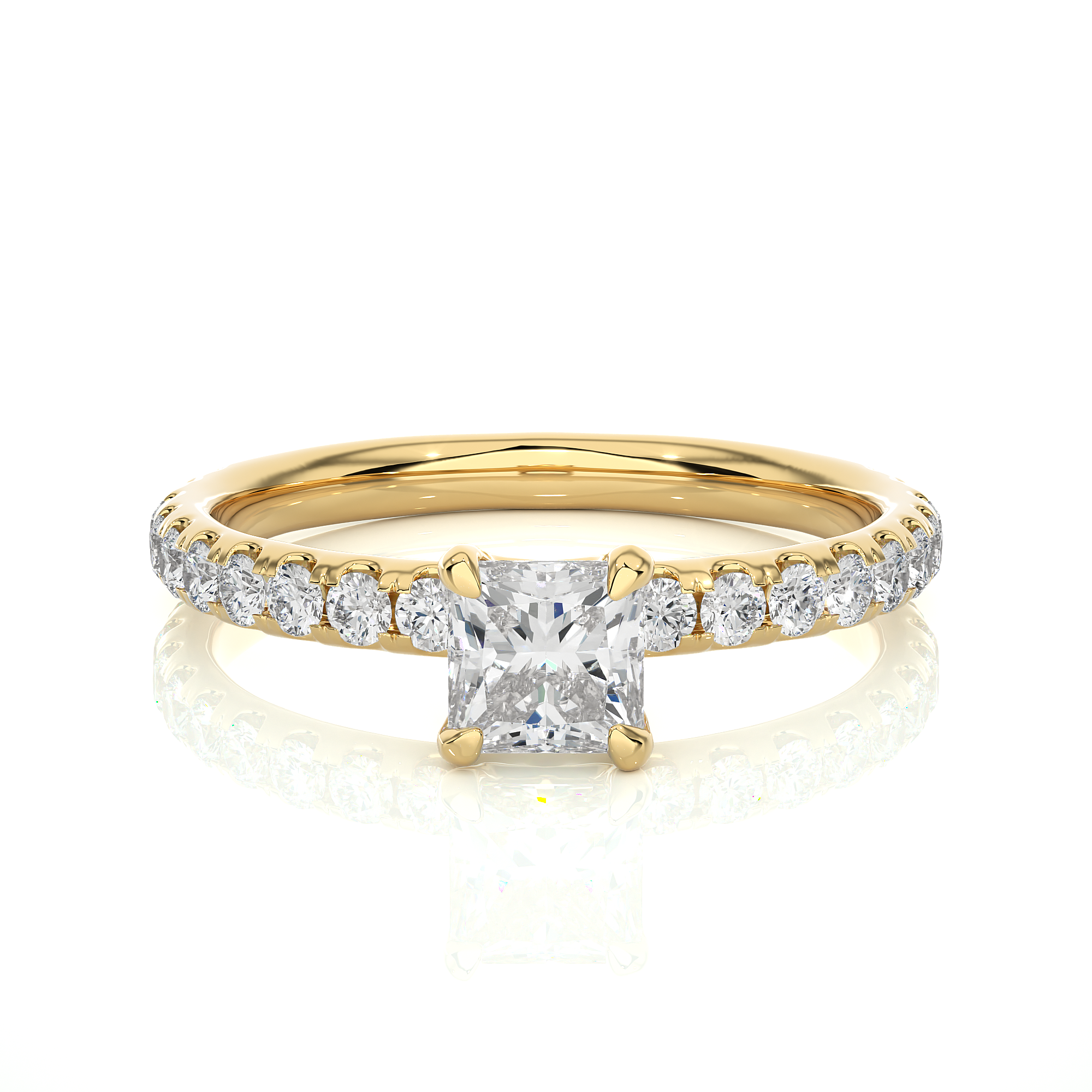 Princess Cut Lab Diamond Pavé Engagement Ring