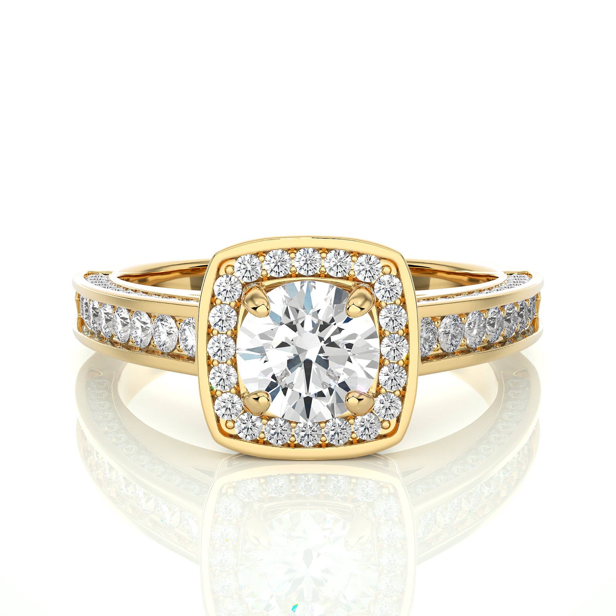 Round Lab Grown Diamond Cushion Halo Engagement Ring