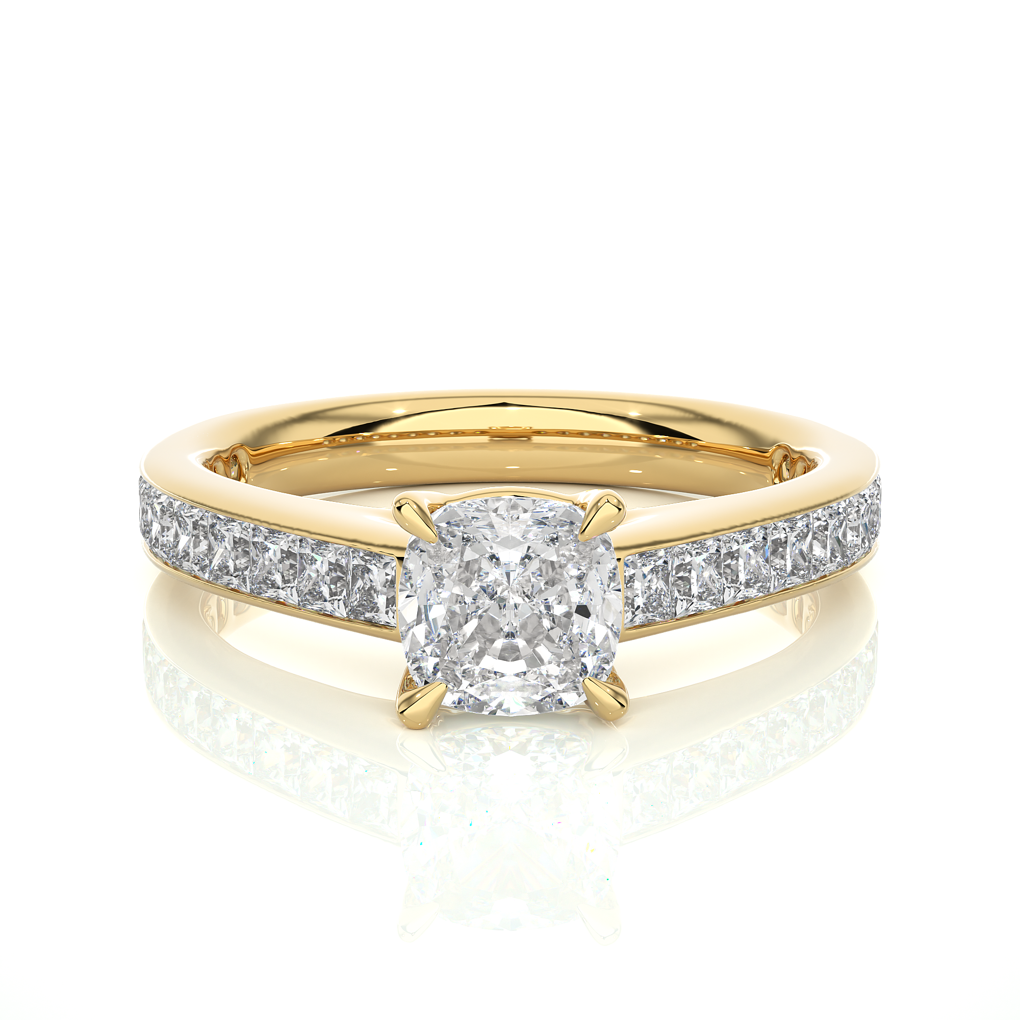 Cushion Cut Diamond Engagement Ring With Channel Band