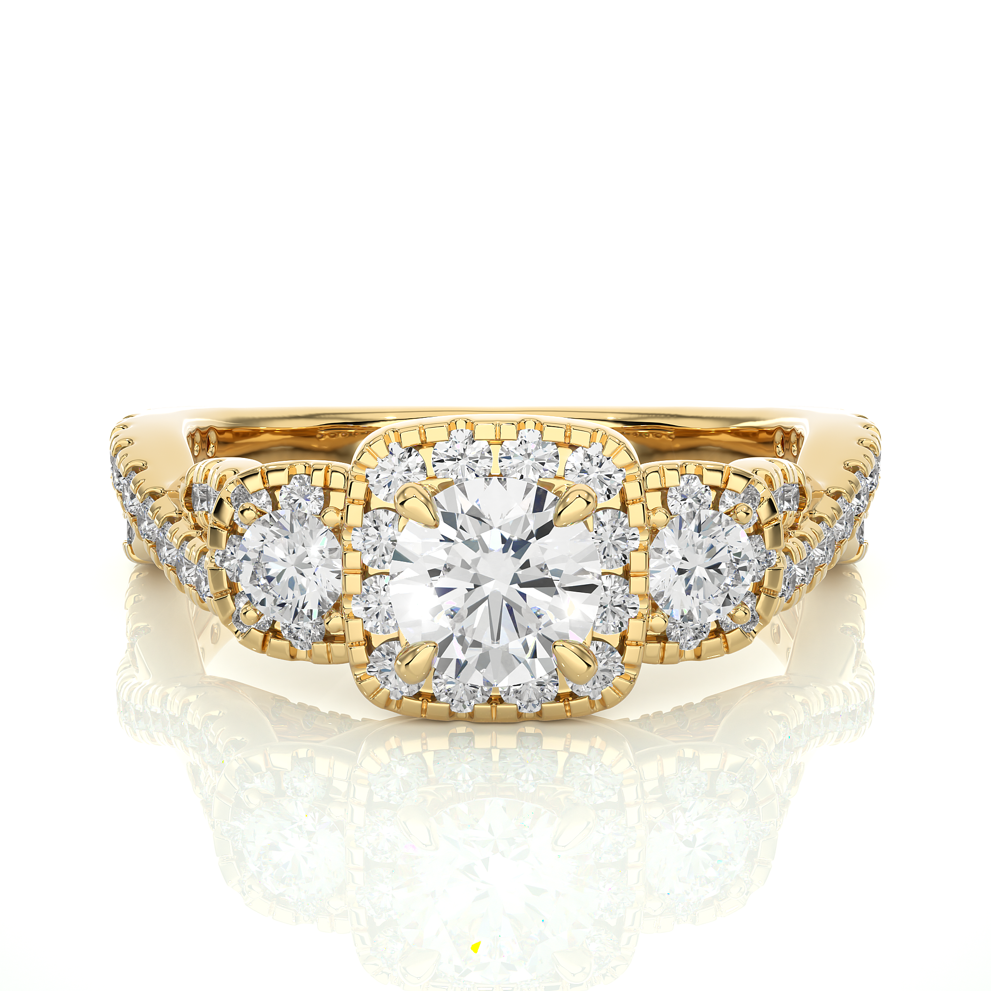 Lab Diamond Halo Three Stone Engagement Ring
