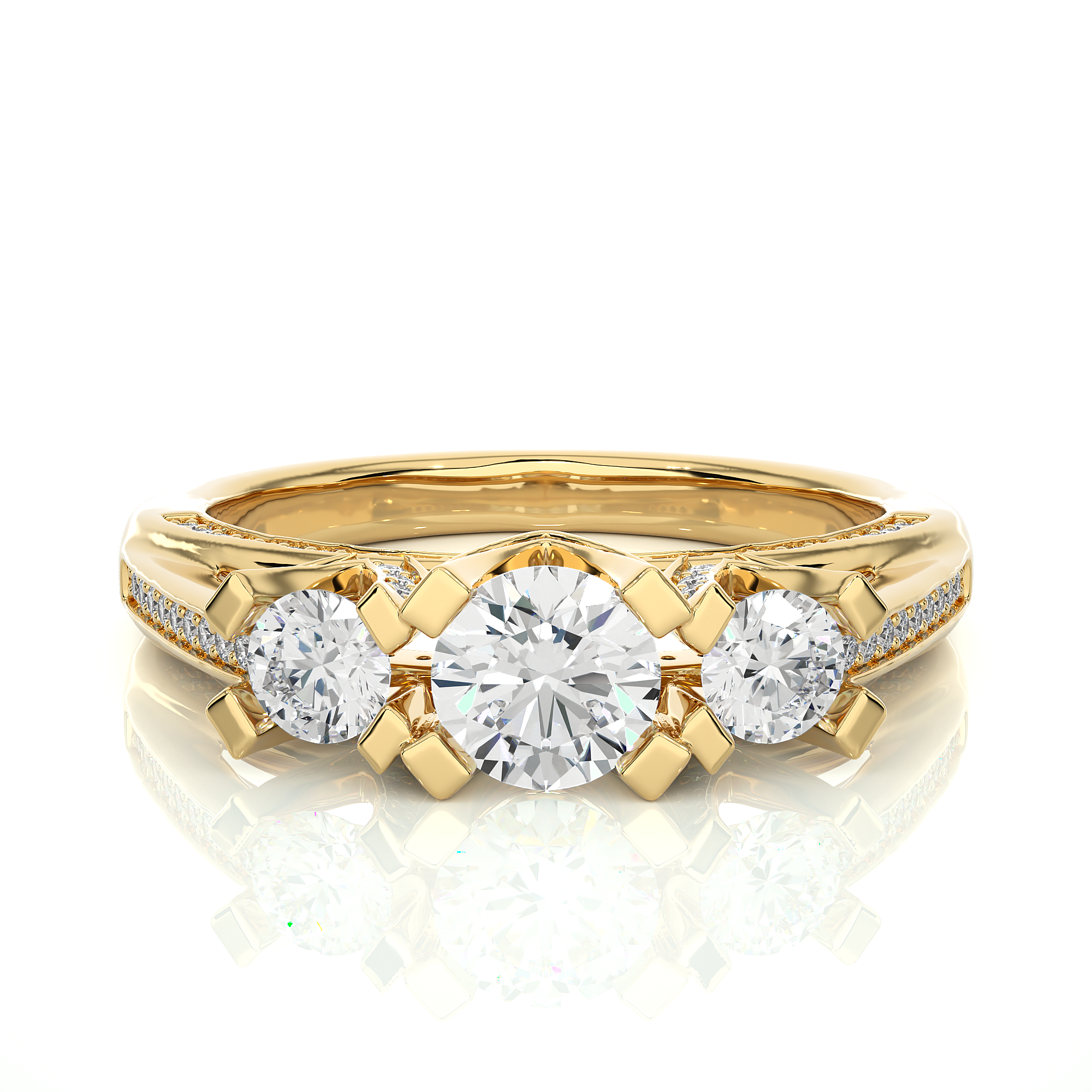 Three Stone Diamond Hidden Halo Engagement Ring