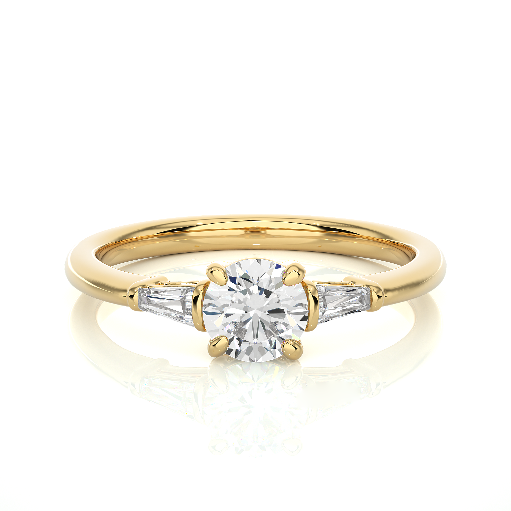 Round Lab Diamond With Tapered Baguette Three Stone Ring