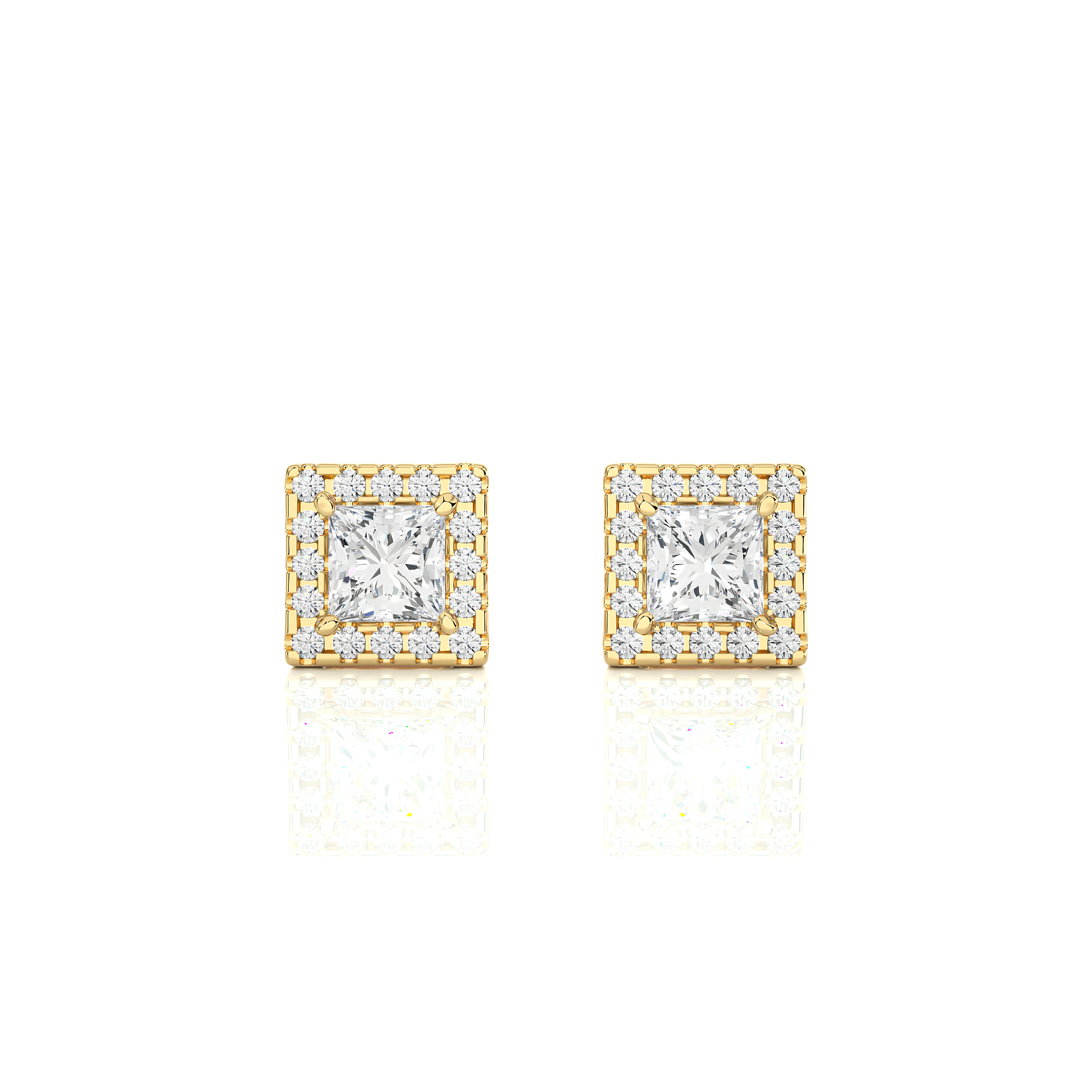 Princess Cut Lab Grown Diamond Halo Stud Earrings