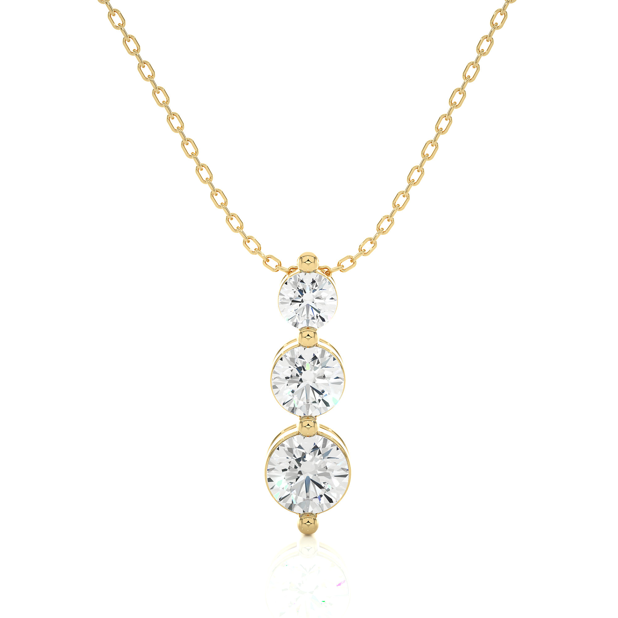 Three Stone Round Lab Diamond Pendant Necklace