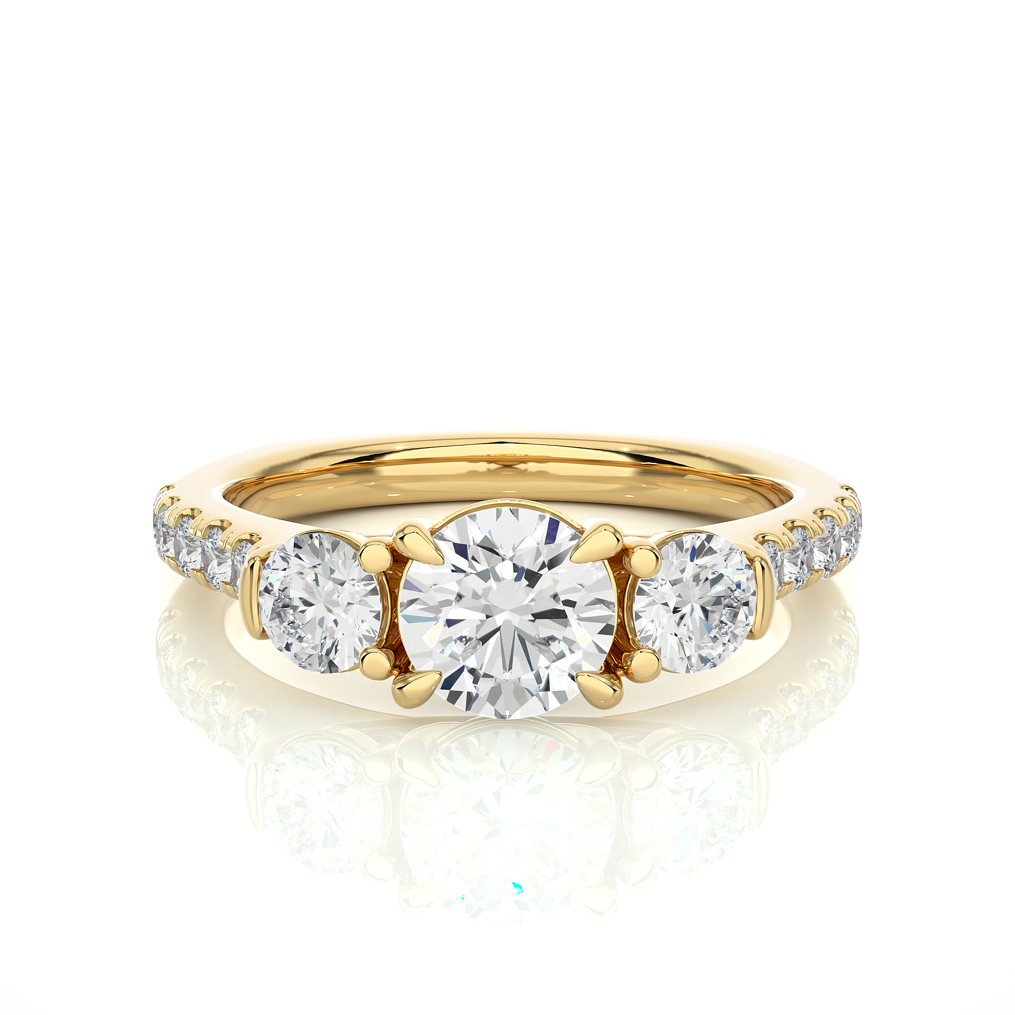 Round Lab Diamond Three Stone Engagement RIng