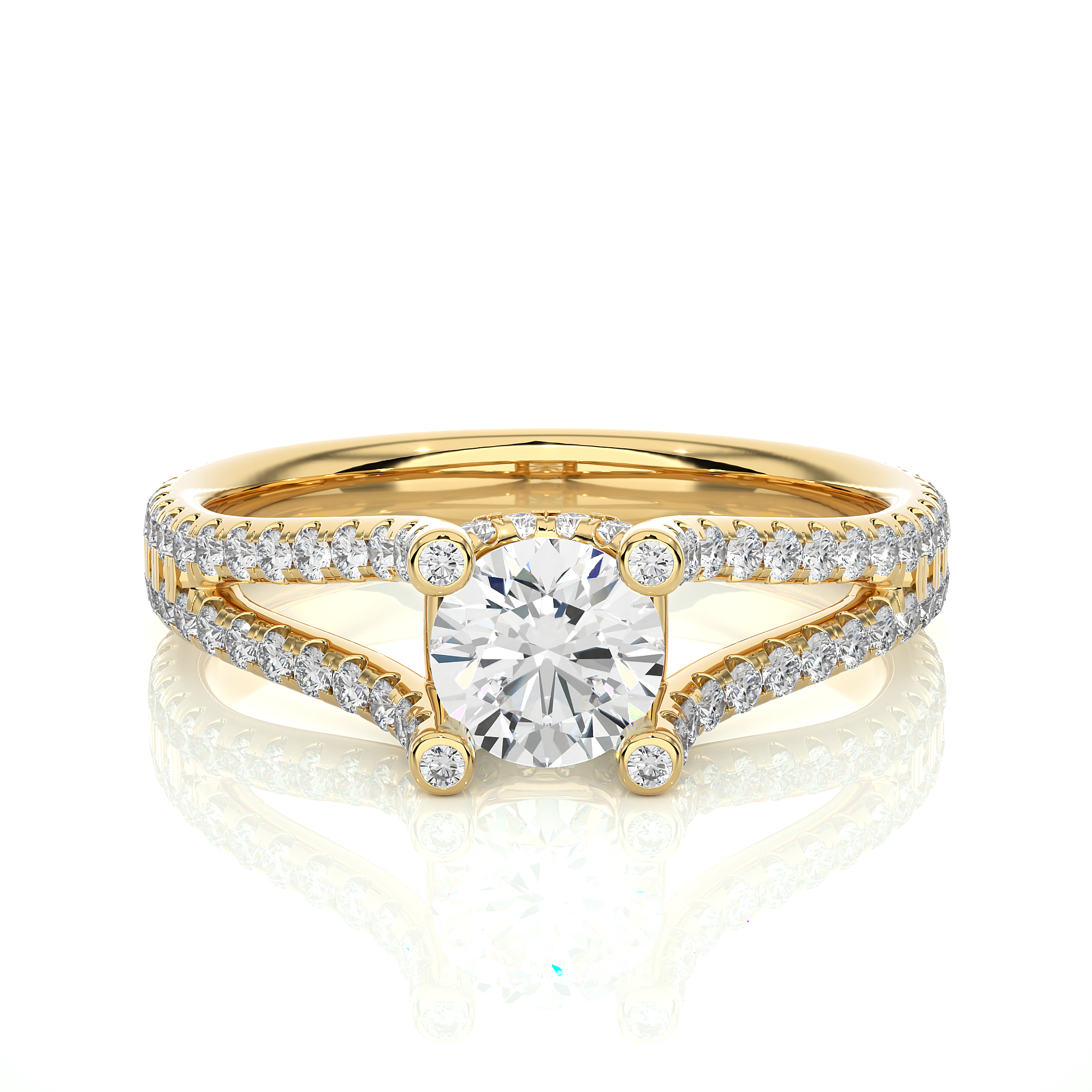 Round Lab Grown Diamond Split Shank Pave Engagement Ring