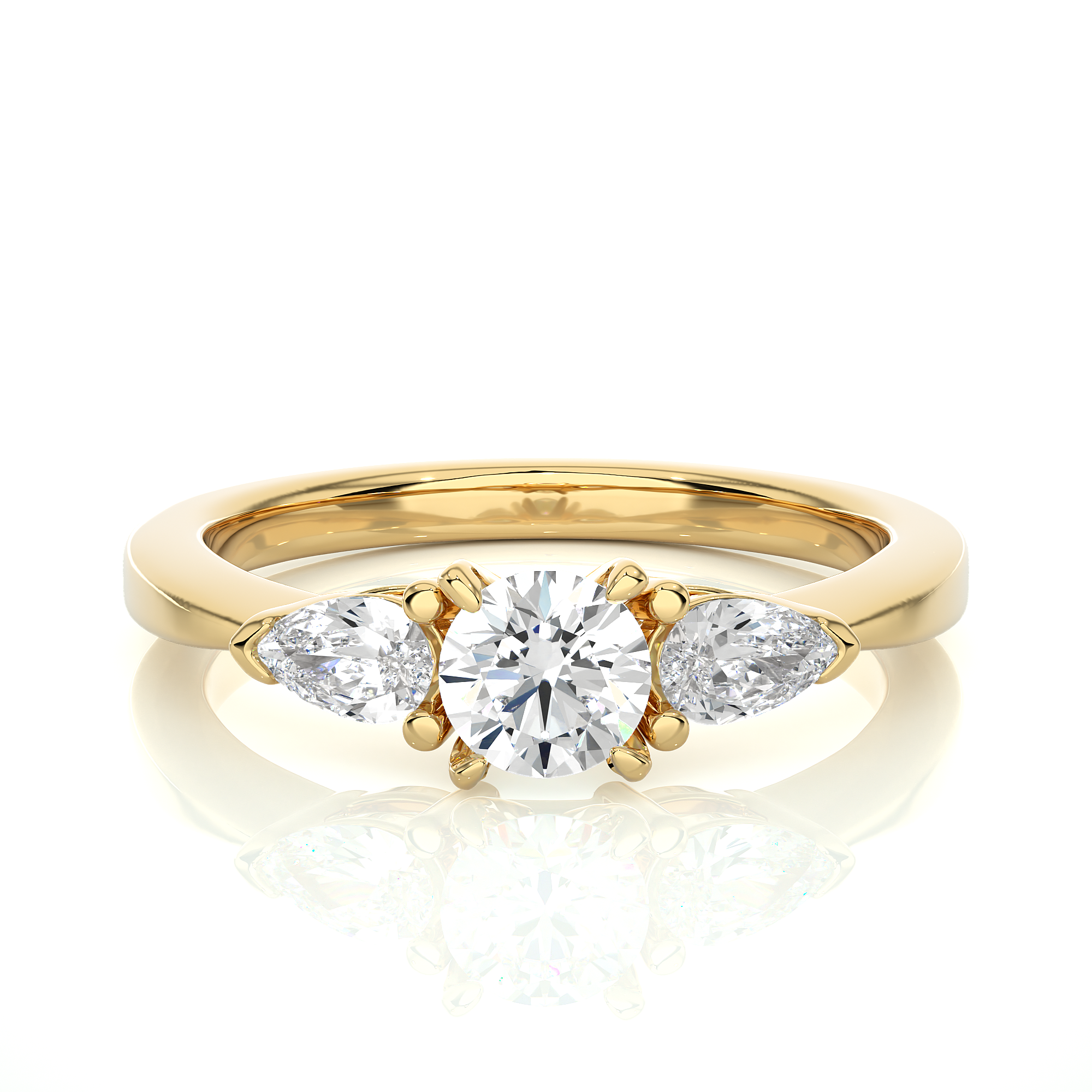 Three Stone Round Lab Diamond Engagement Ring With Pear Side Stones