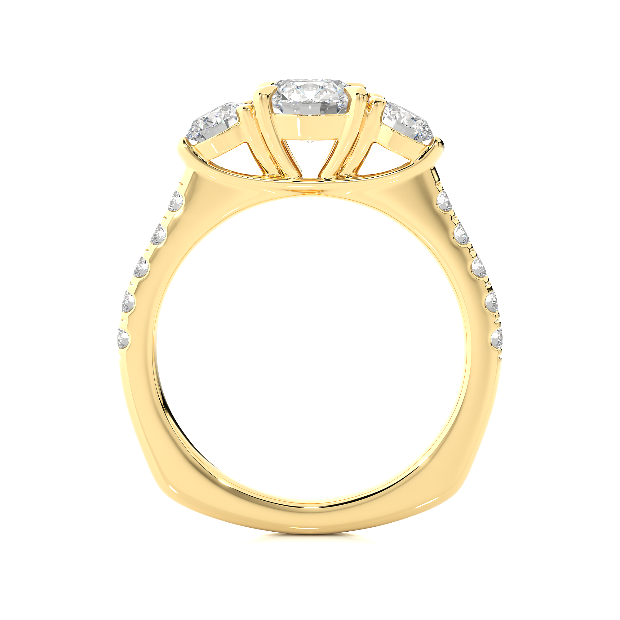 Round Lab Diamond Three Stone Engagement RIng