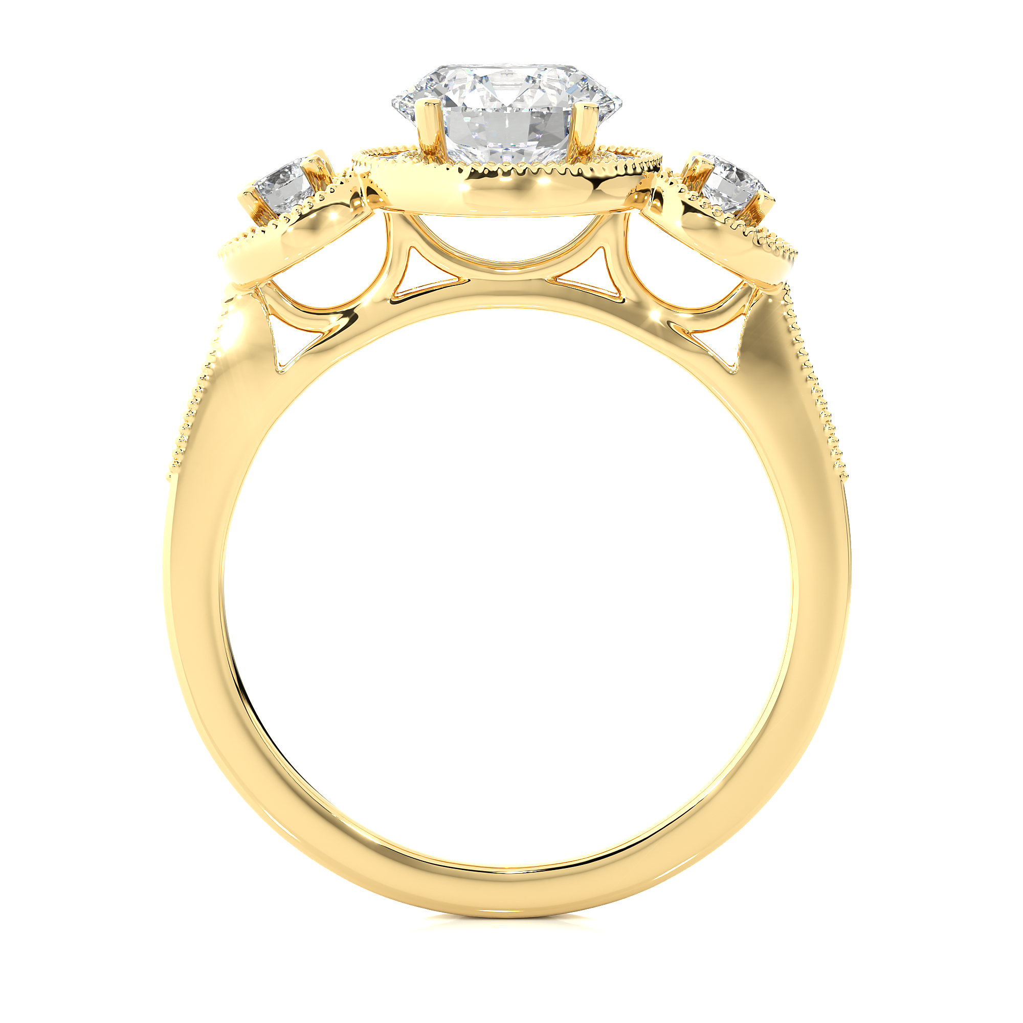 Round Lab Grown Diamond Halo Three Stone Ring