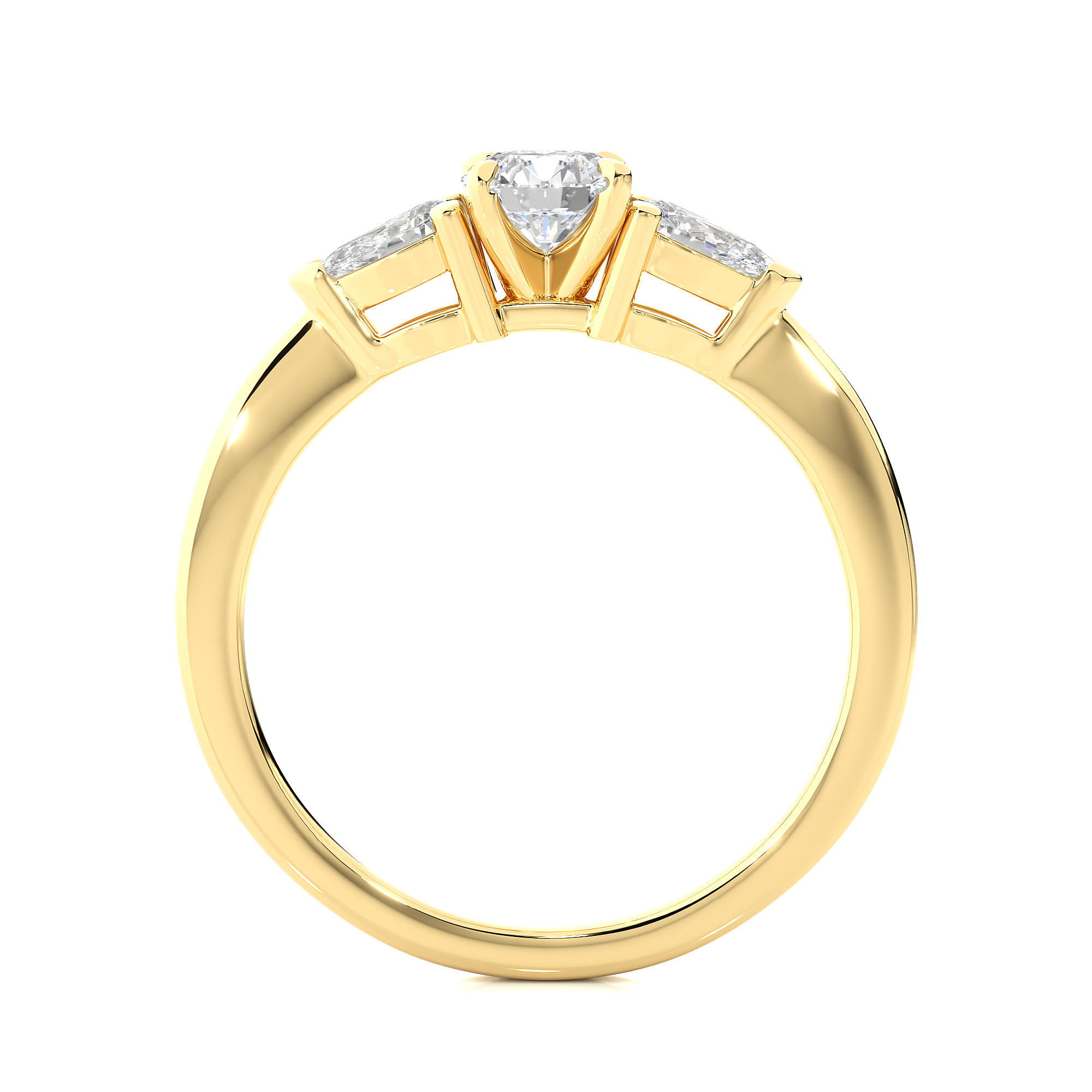 Three Stone Round Lab Diamond Engagement Ring With Pear Side Stones