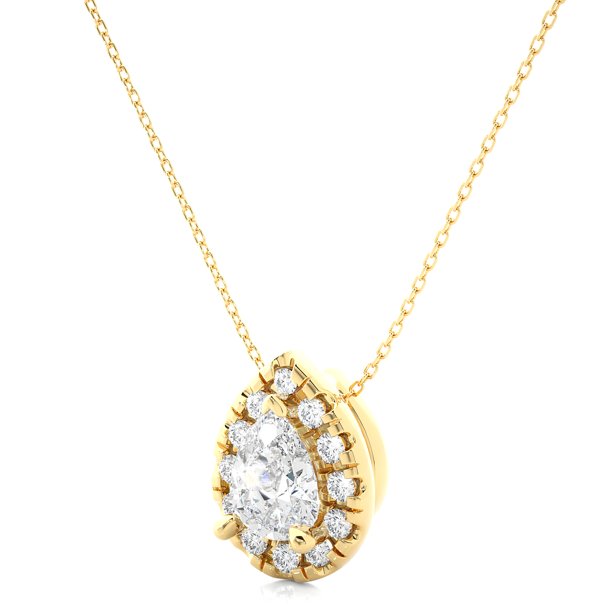 Pear Cut Lab Diamond Halo Pendant Necklace