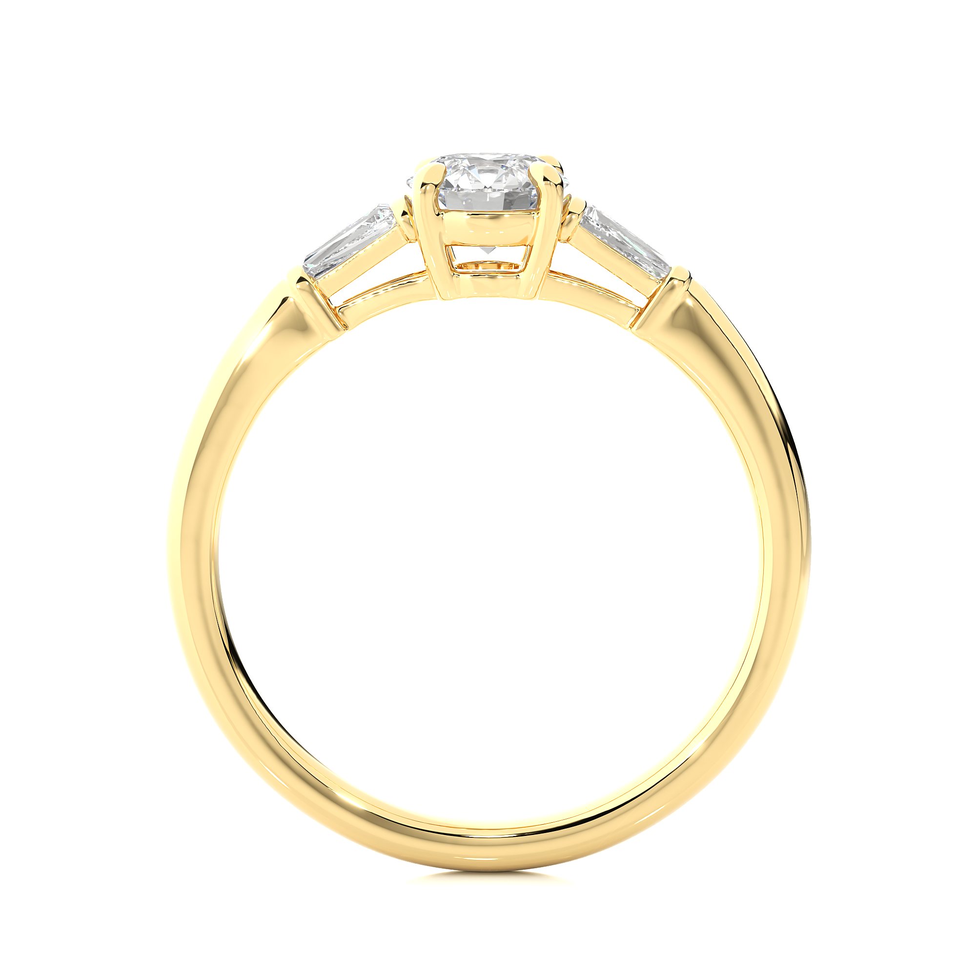 Round Lab Diamond With Tapered Baguette Three Stone Ring