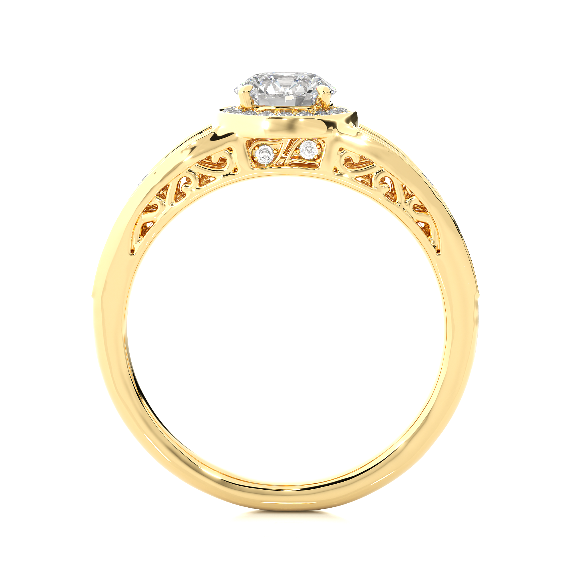 Round Diamond Halo Engagement Ring With Split Shank Band