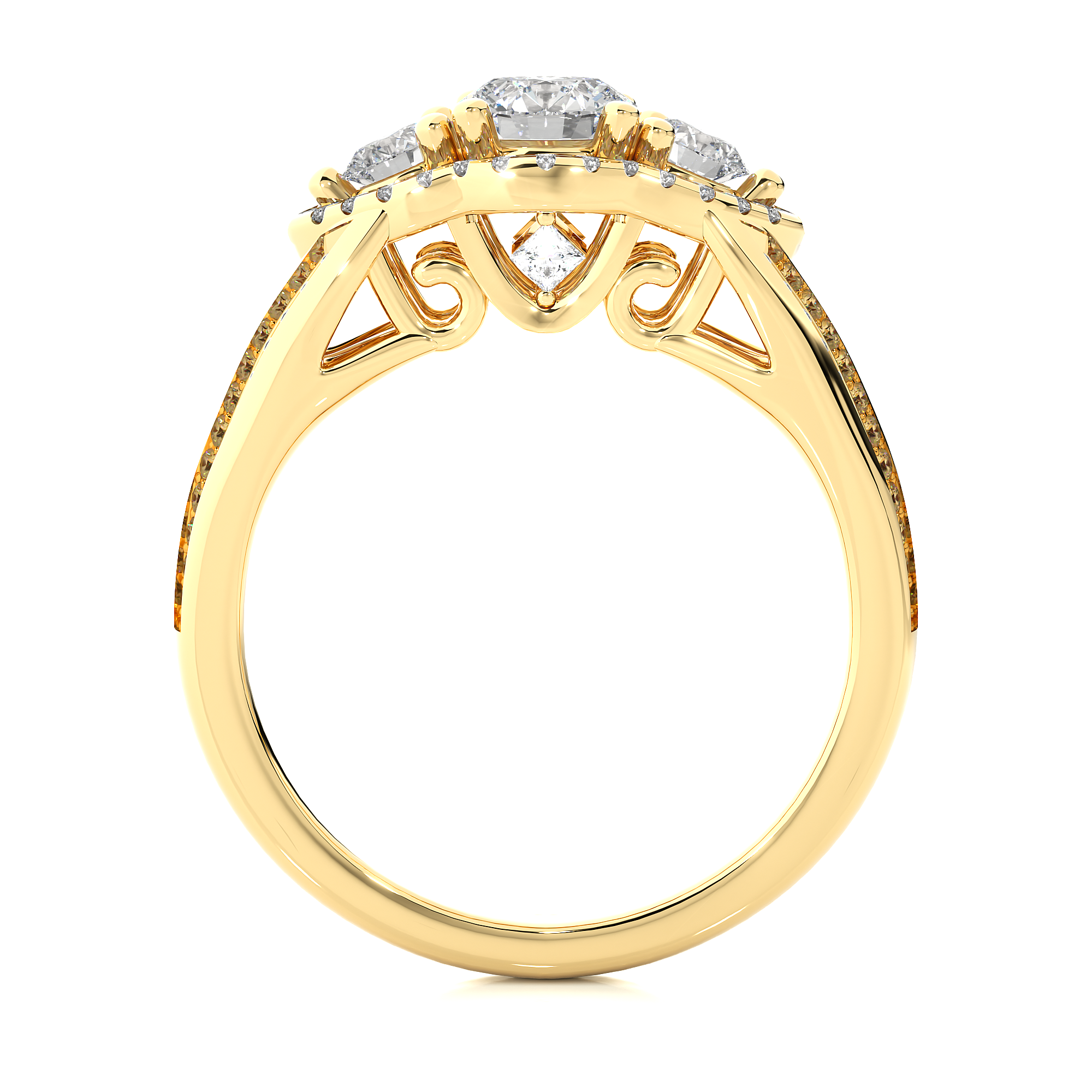 Luxury Three Stone Halo Lab Diamond Ring
