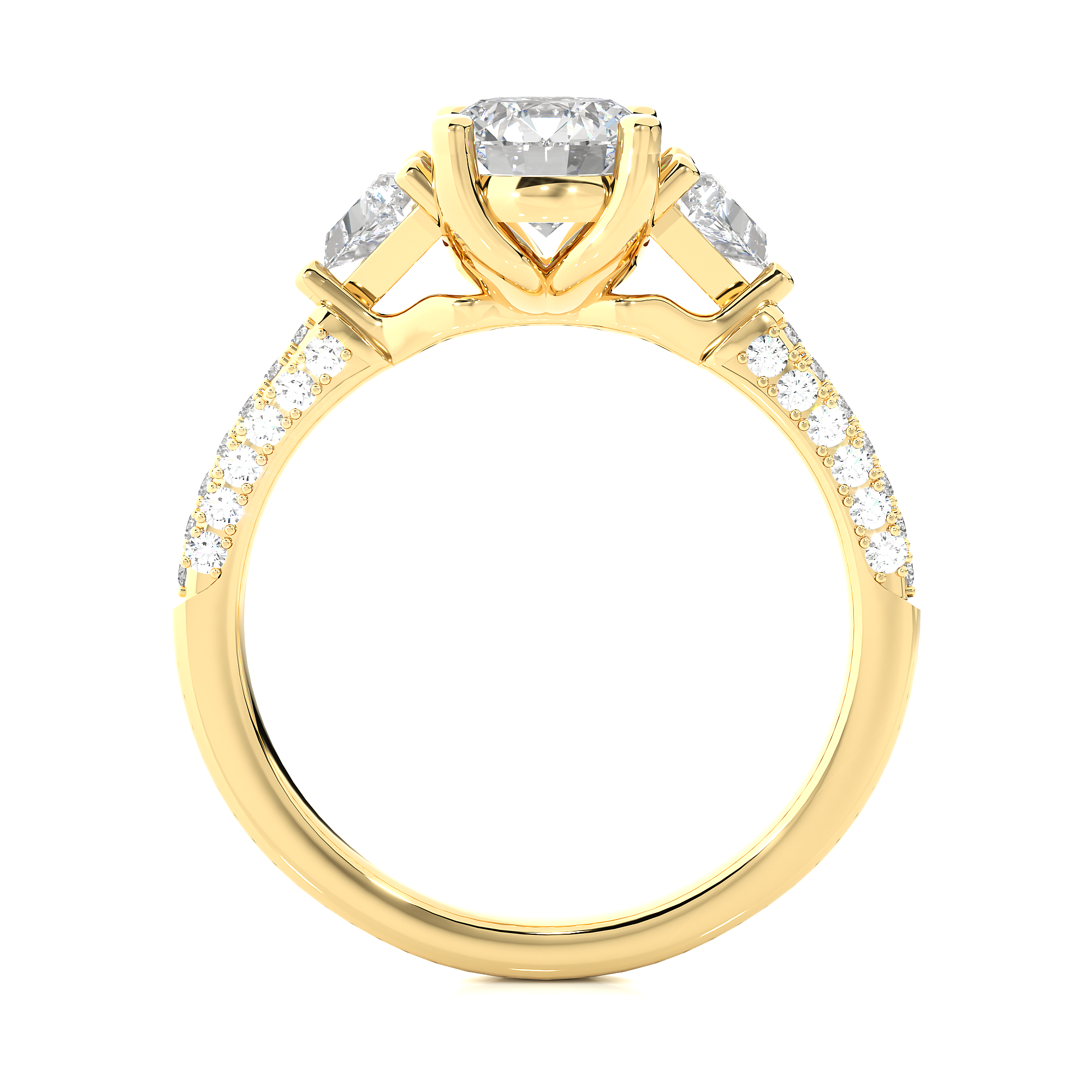 Three Stone Lab Diamond Engagement Ring With Trillion Side Stones