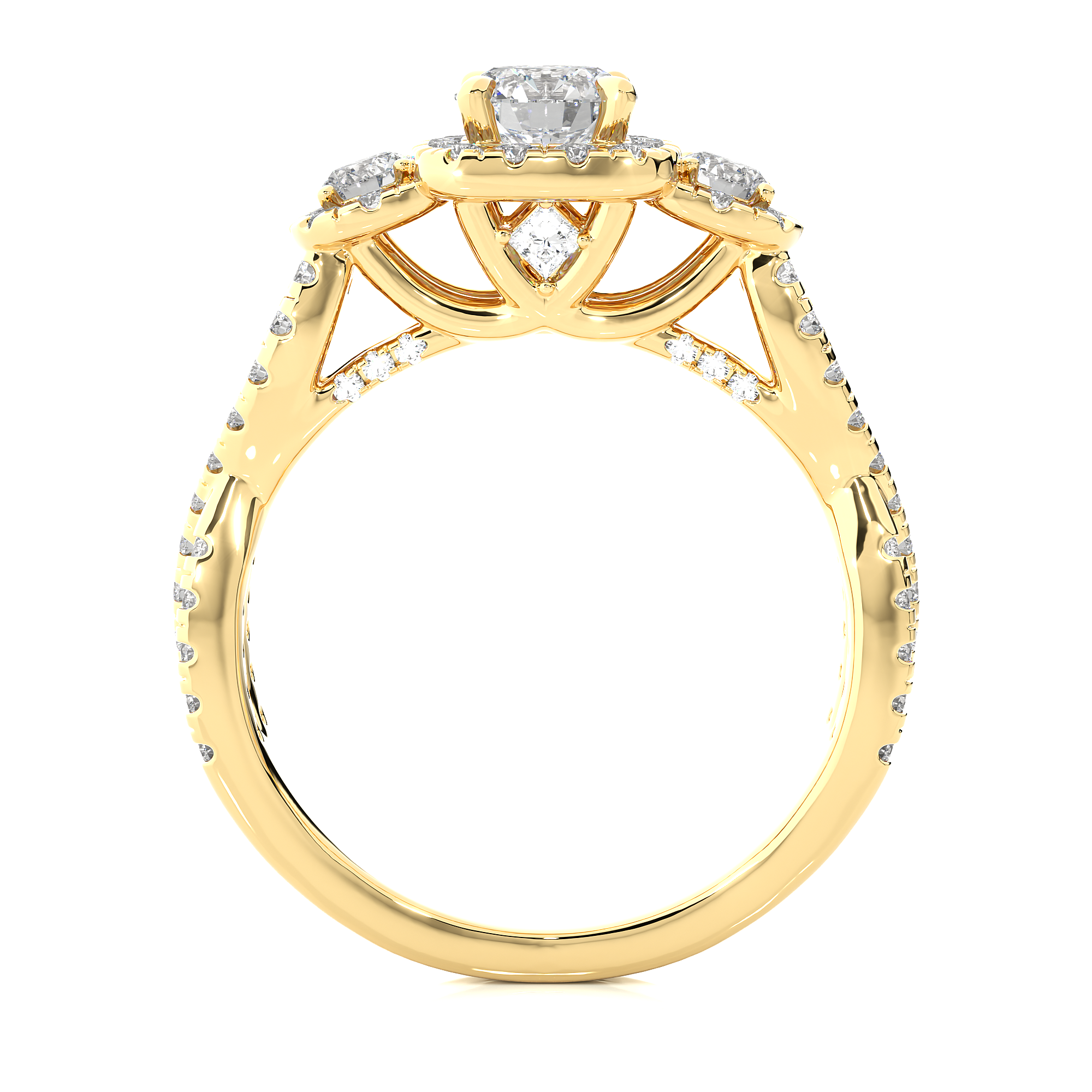 Lab Diamond Halo Three Stone Engagement Ring