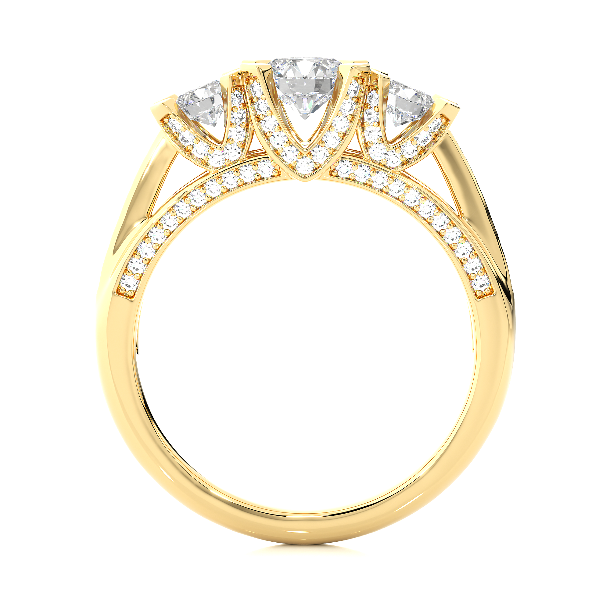 Three Stone Diamond Hidden Halo Engagement Ring