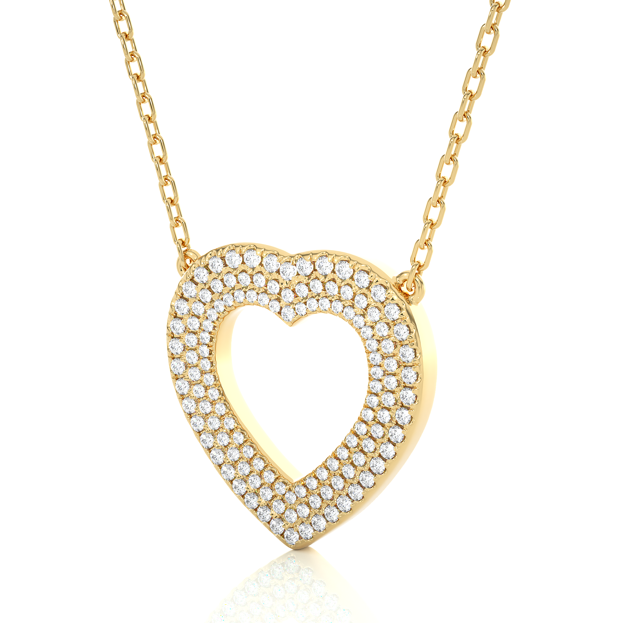 Multi Row Pave Heart Lab Diamond Pendant Necklace