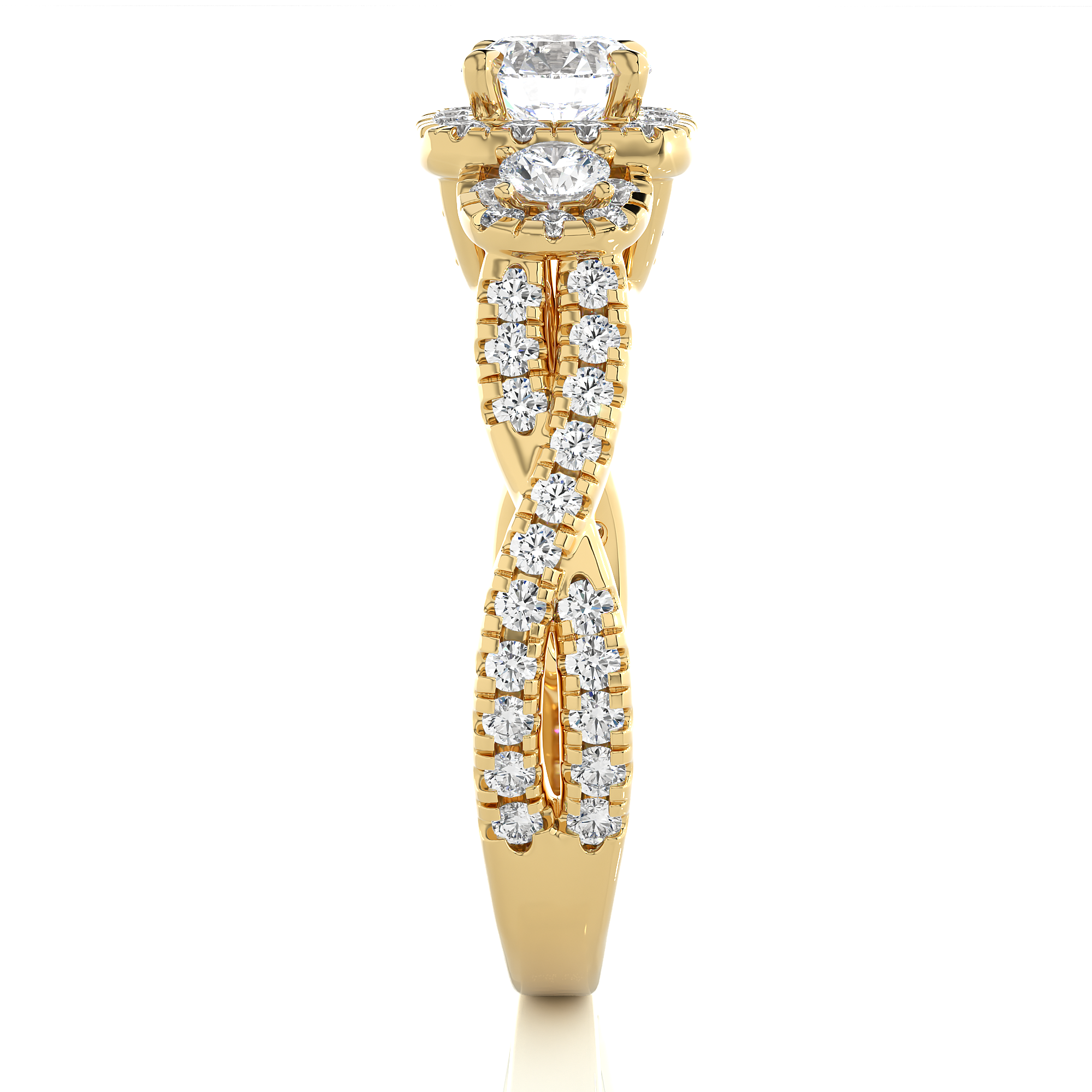 Lab Diamond Halo Three Stone Engagement Ring