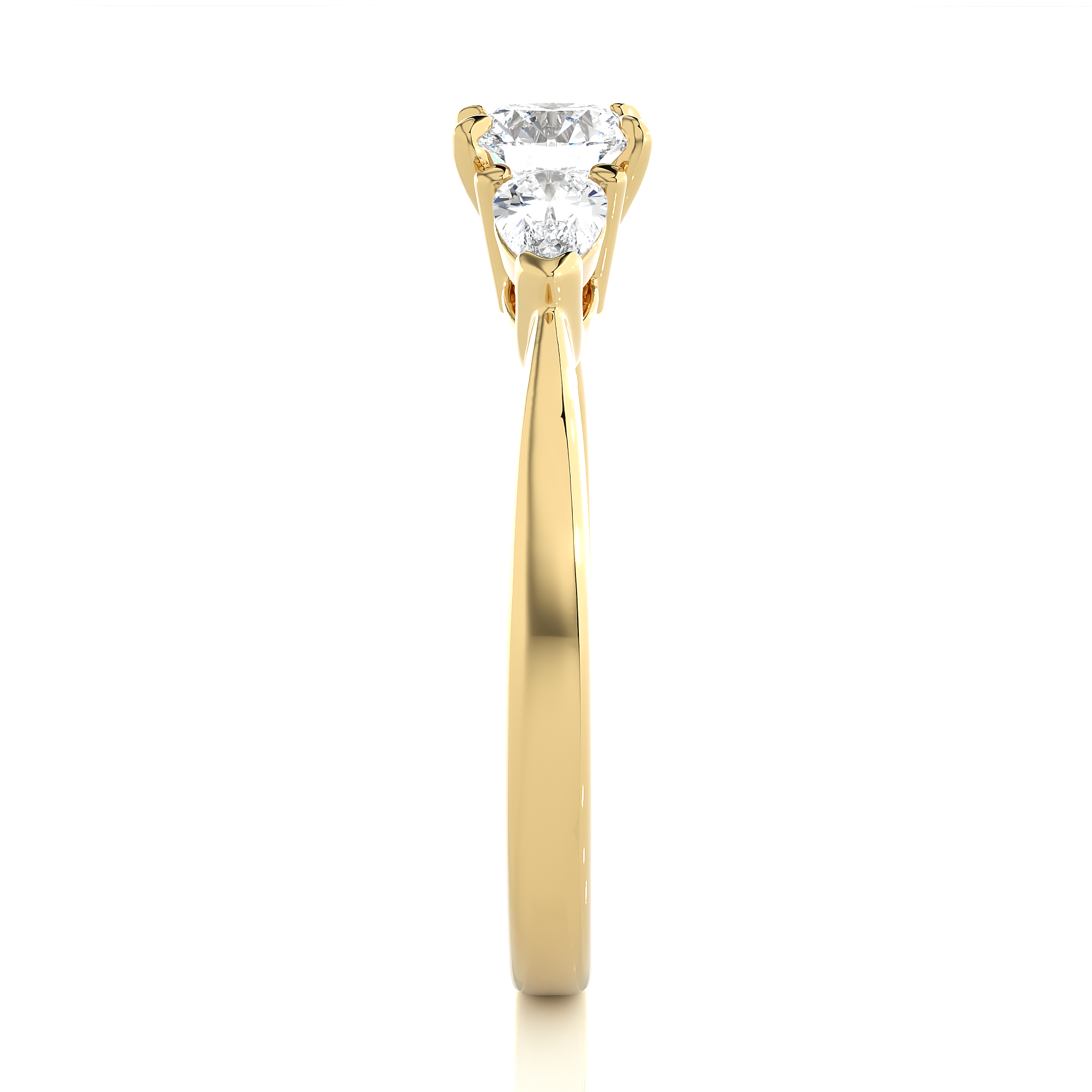 Three Stone Round Lab Diamond Engagement Ring With Pear Side Stones