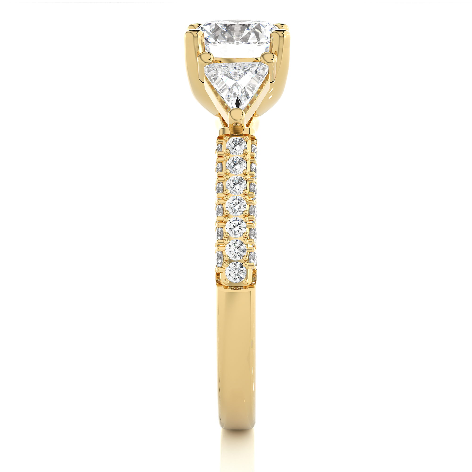 Three Stone Lab Diamond Engagement Ring With Trillion Side Stones