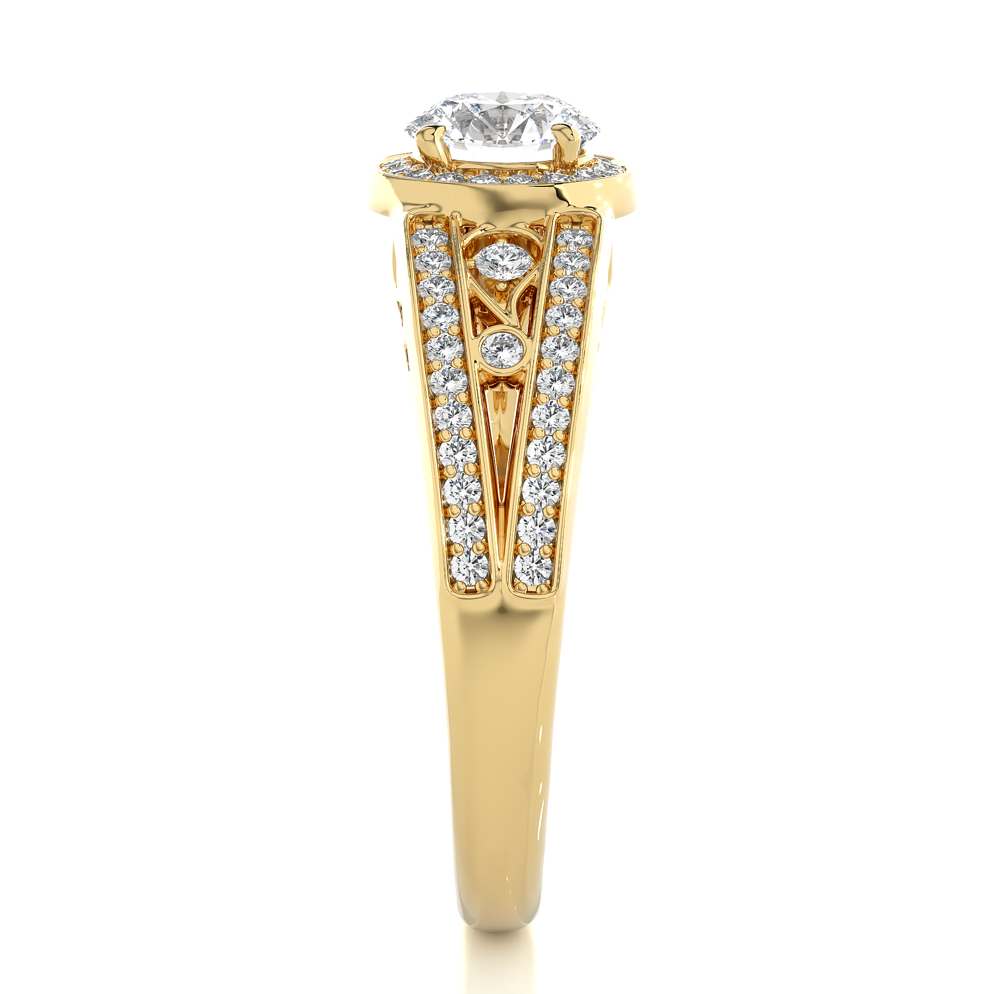 Round Diamond Halo Engagement Ring With Split Shank Band