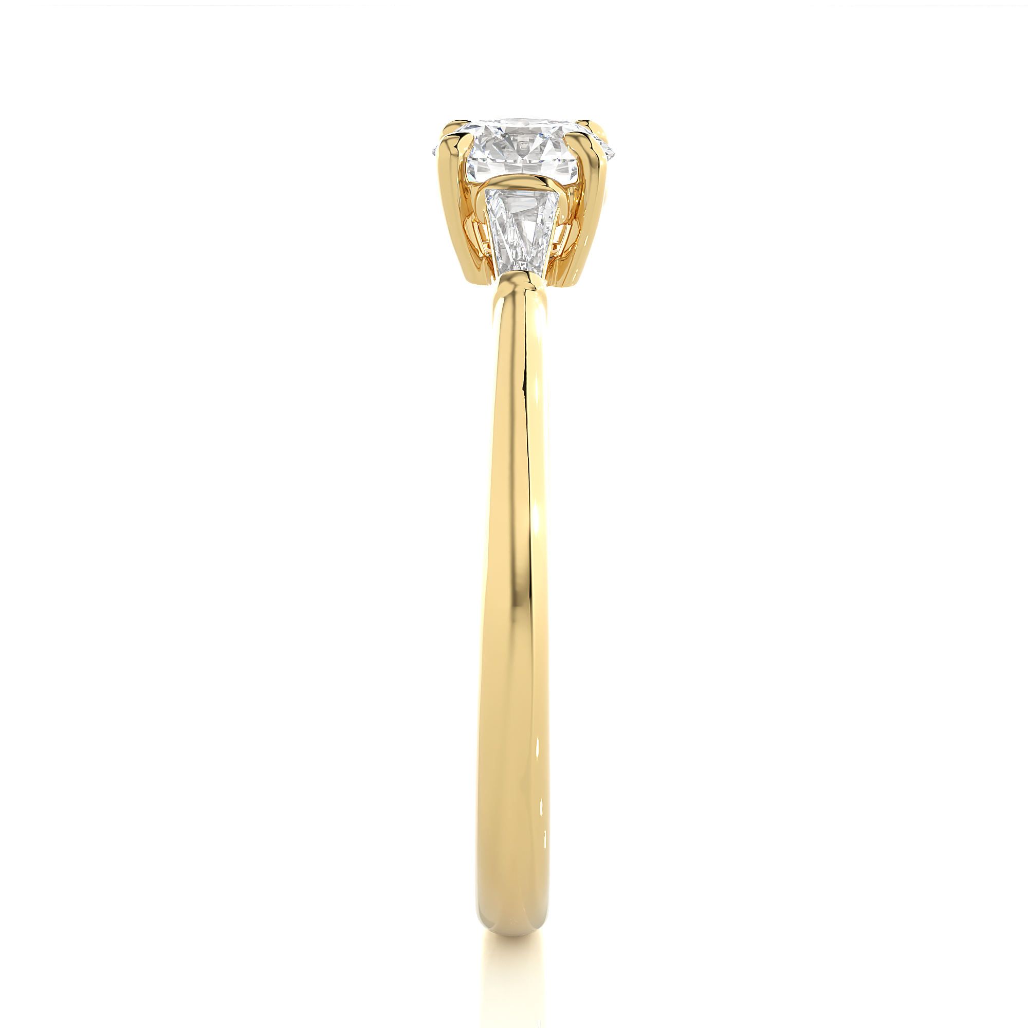 Round Lab Diamond With Tapered Baguette Three Stone Ring