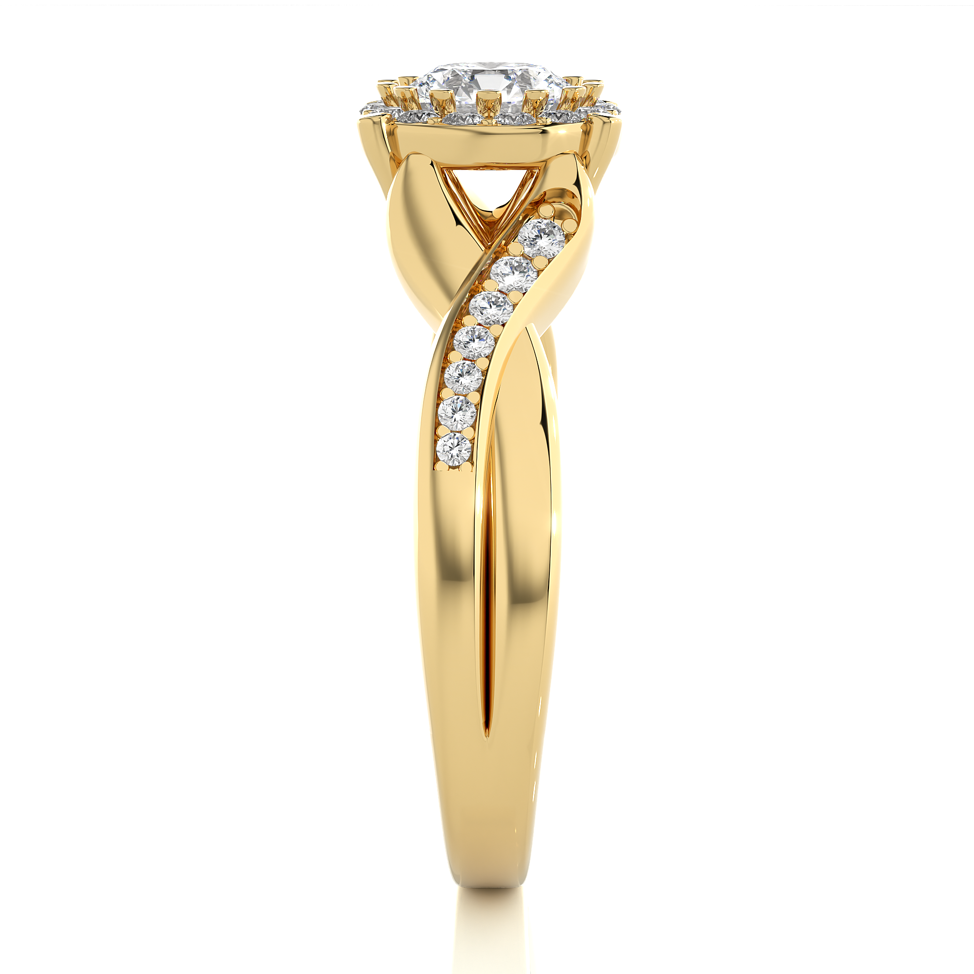 Round Diamond Halo Engagement Ring With Twisted Band