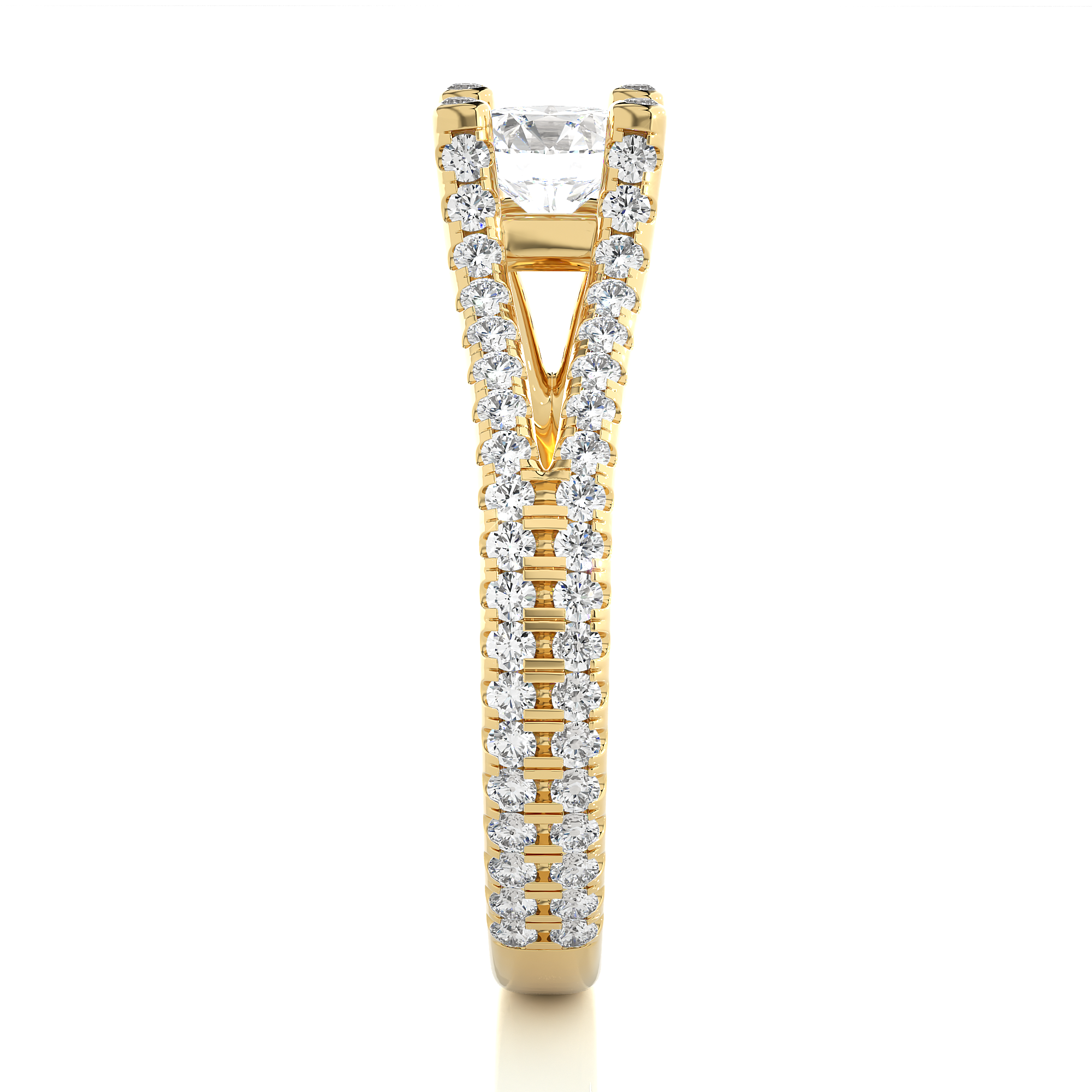 Round Lab Grown Diamond Split Shank Pave Engagement Ring