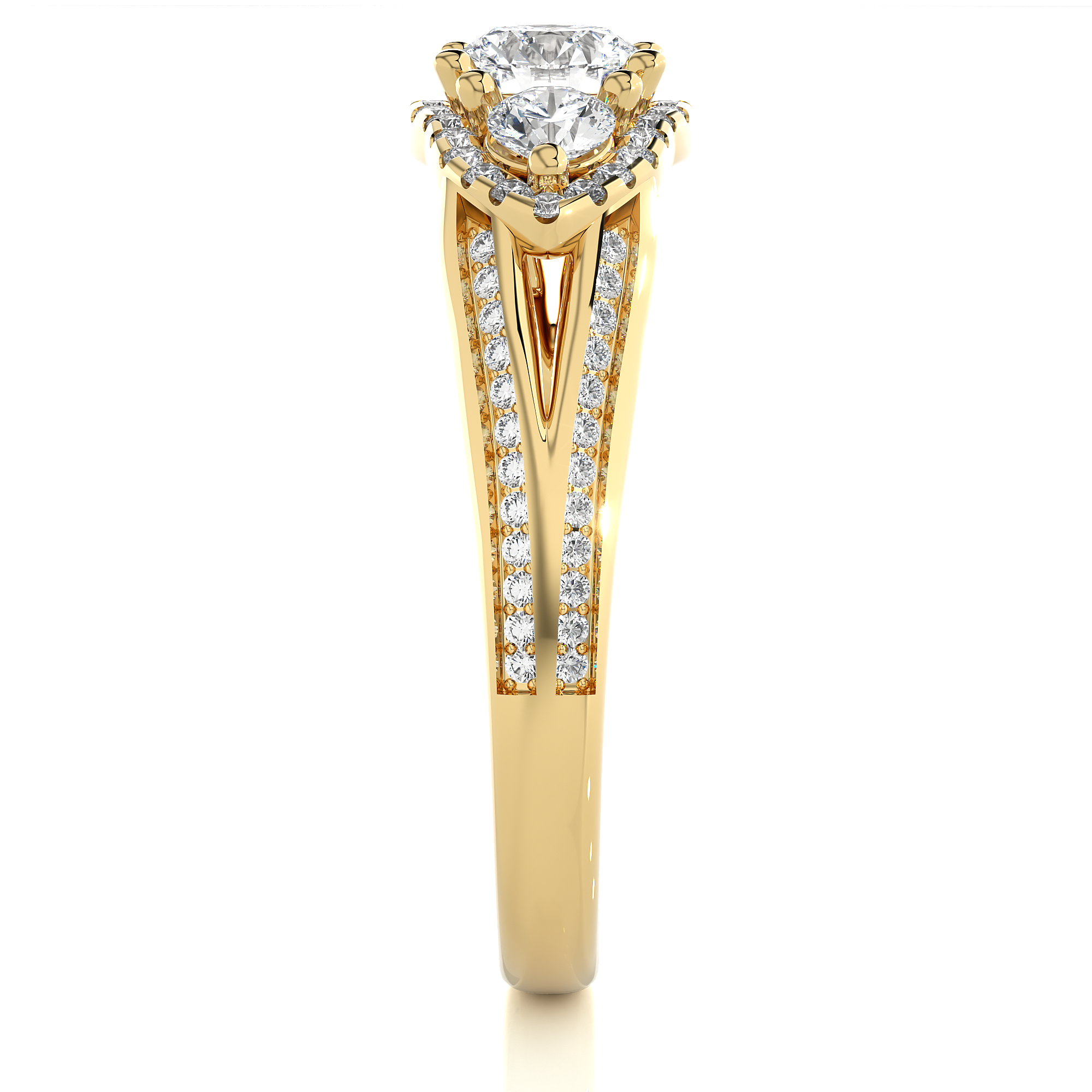 Luxury Three Stone Halo Lab Diamond Ring
