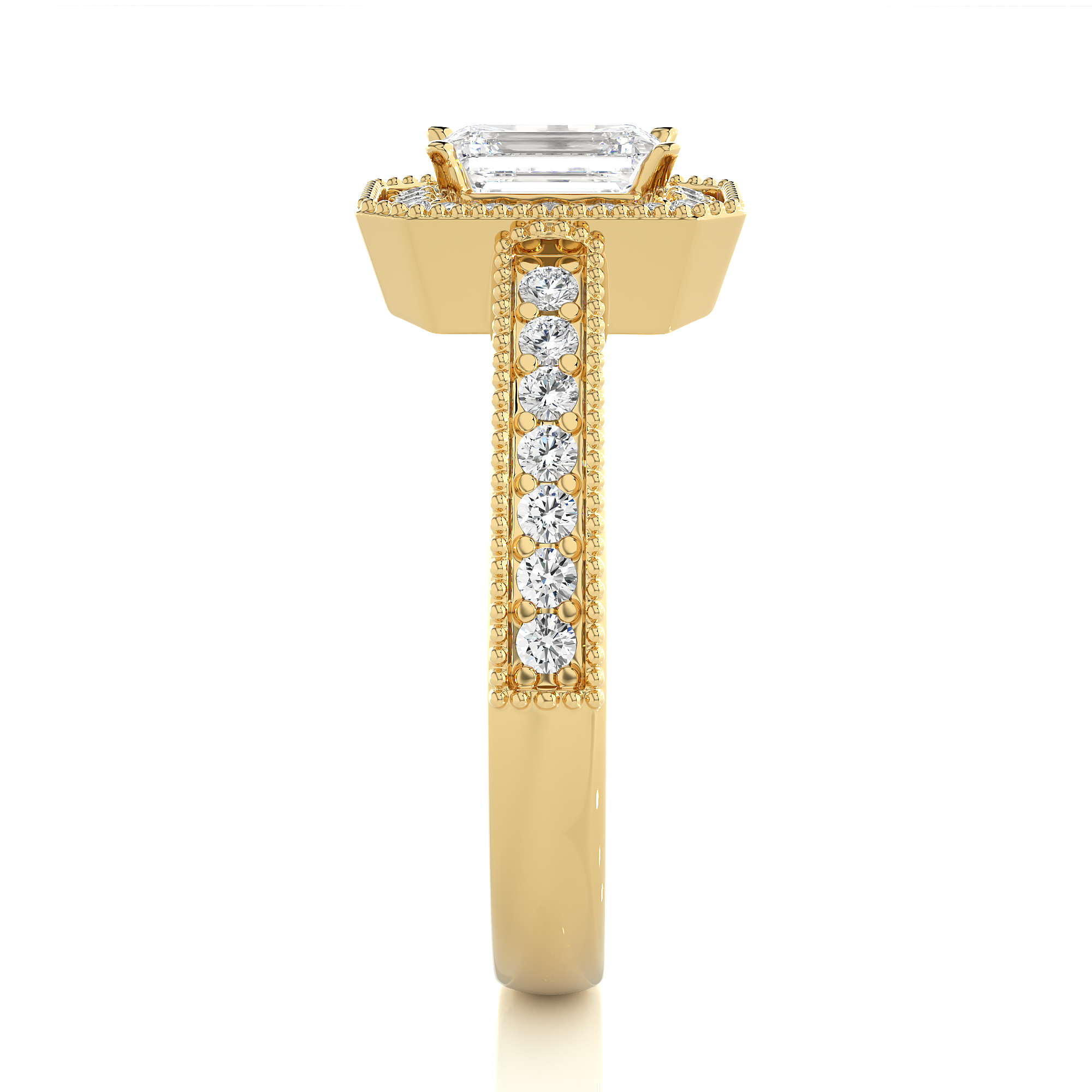 Emerald Cut Lab Grown Diamond Halo Engagement Ring