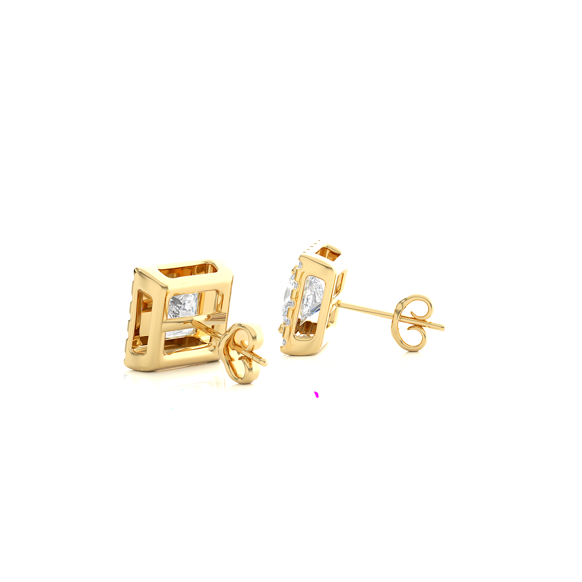 Princess Cut Lab Grown Diamond Halo Stud Earrings
