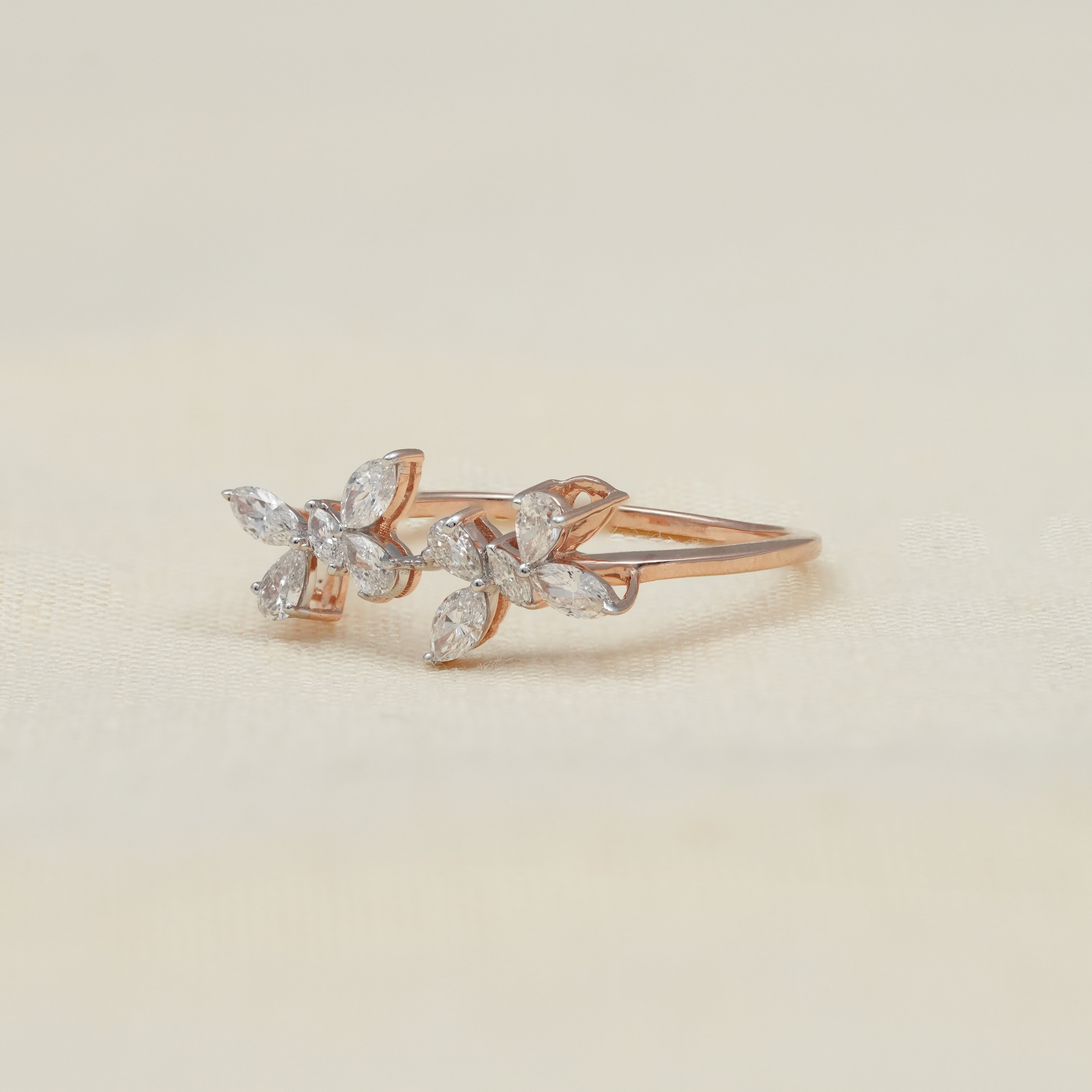Floral Design Marquise Cluster Lab Diamond Wedding Ring