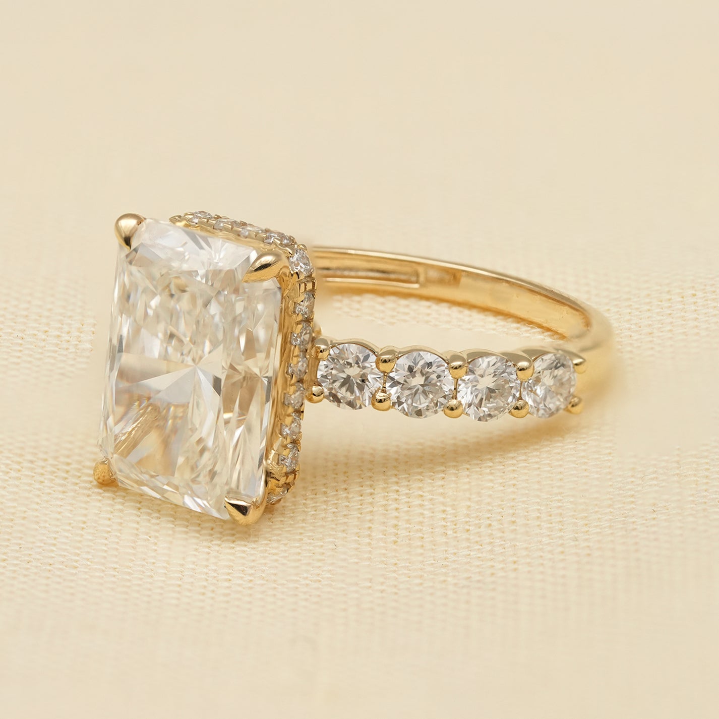 Radiant Cut Lab Diamond Wedding Ring Set with Matching Diamond Band