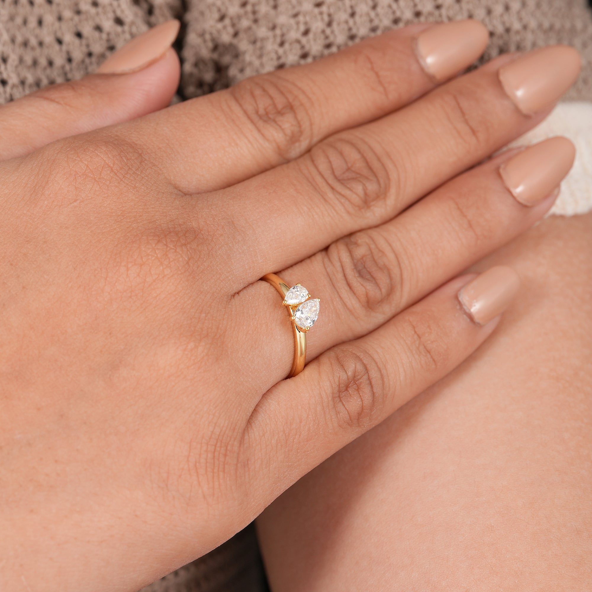 Toi Et Moi Pear Lab Diamond Engagement Ring