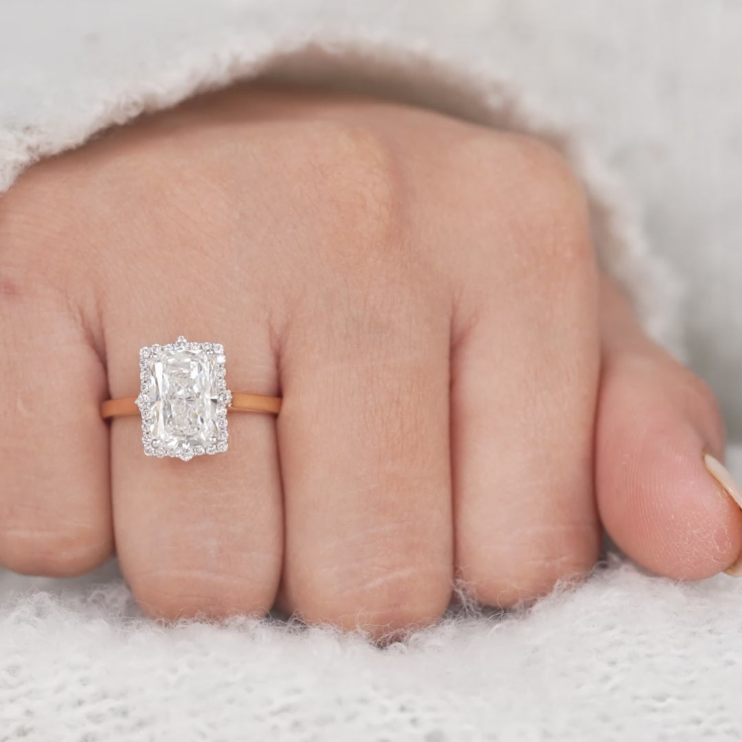 Radiant Cut Lab Diamond Halo Engagement Ring