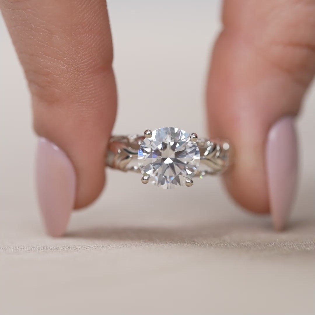 Vintage Inspired Round Lab Diamond Solitaire Engagement Ring