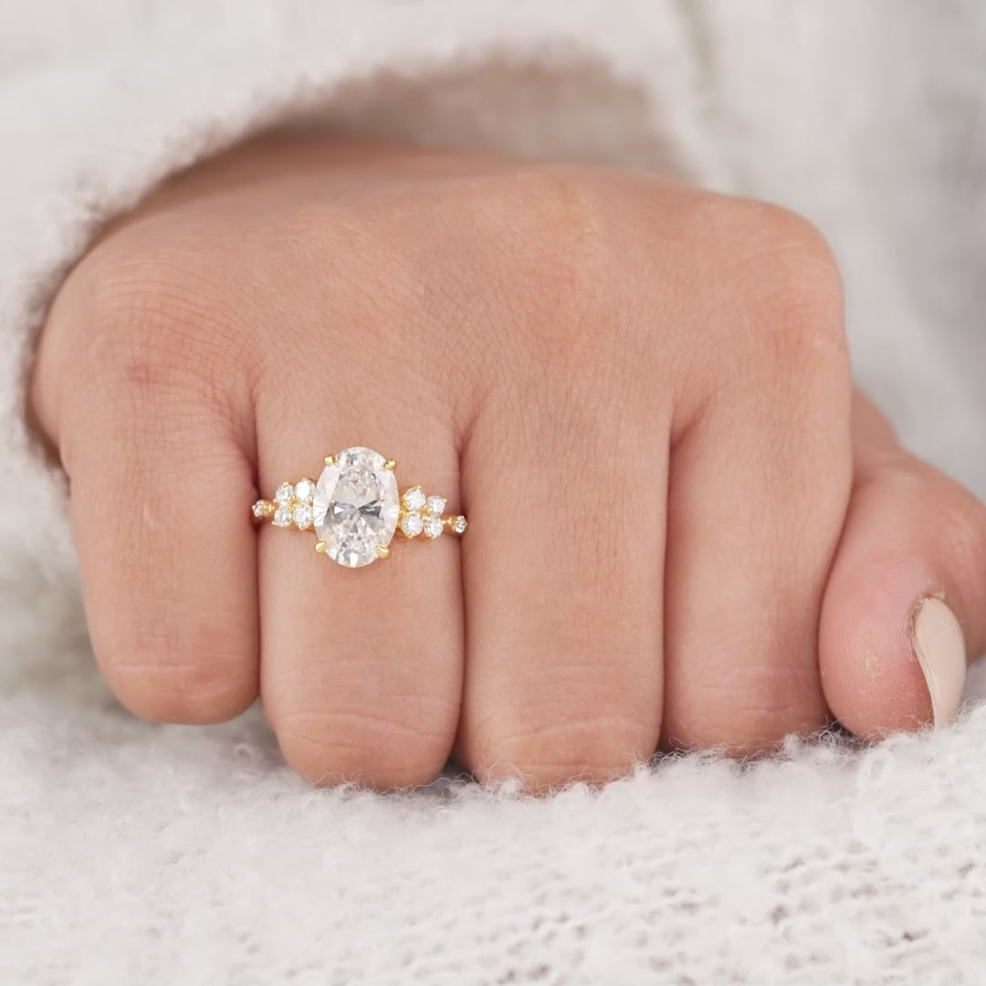 Floral Inspired Oval Cut Lab Diamond Cluster Engagement Ring